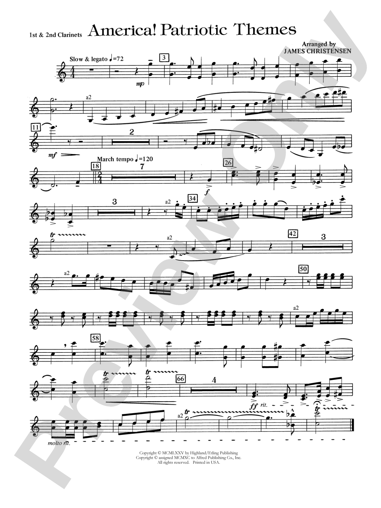 America! Patriotic Themes (as played at Disney World): 1st B-flat Clarinet