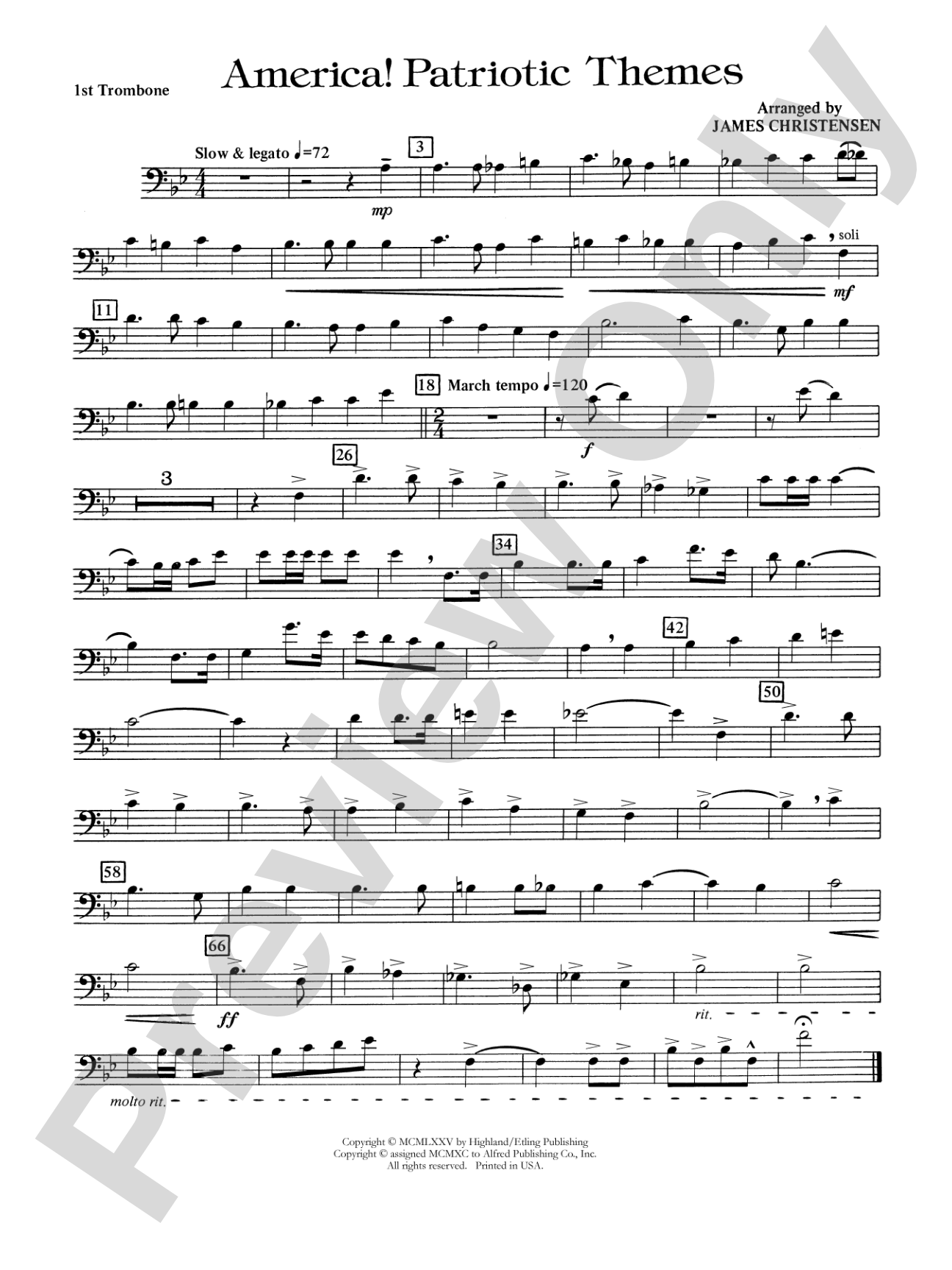 America! Patriotic Themes (as played at Disney World): 1st Trombone