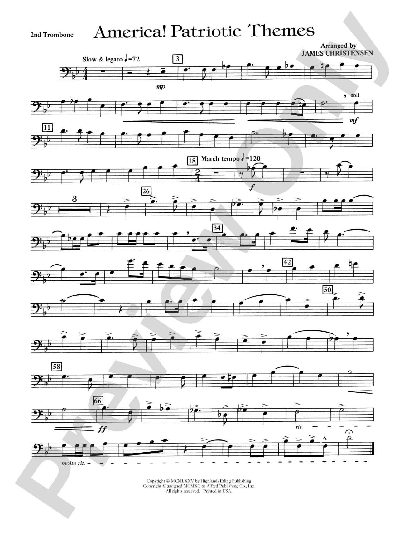 America! Patriotic Themes (as played at Disney World): 2nd Trombone