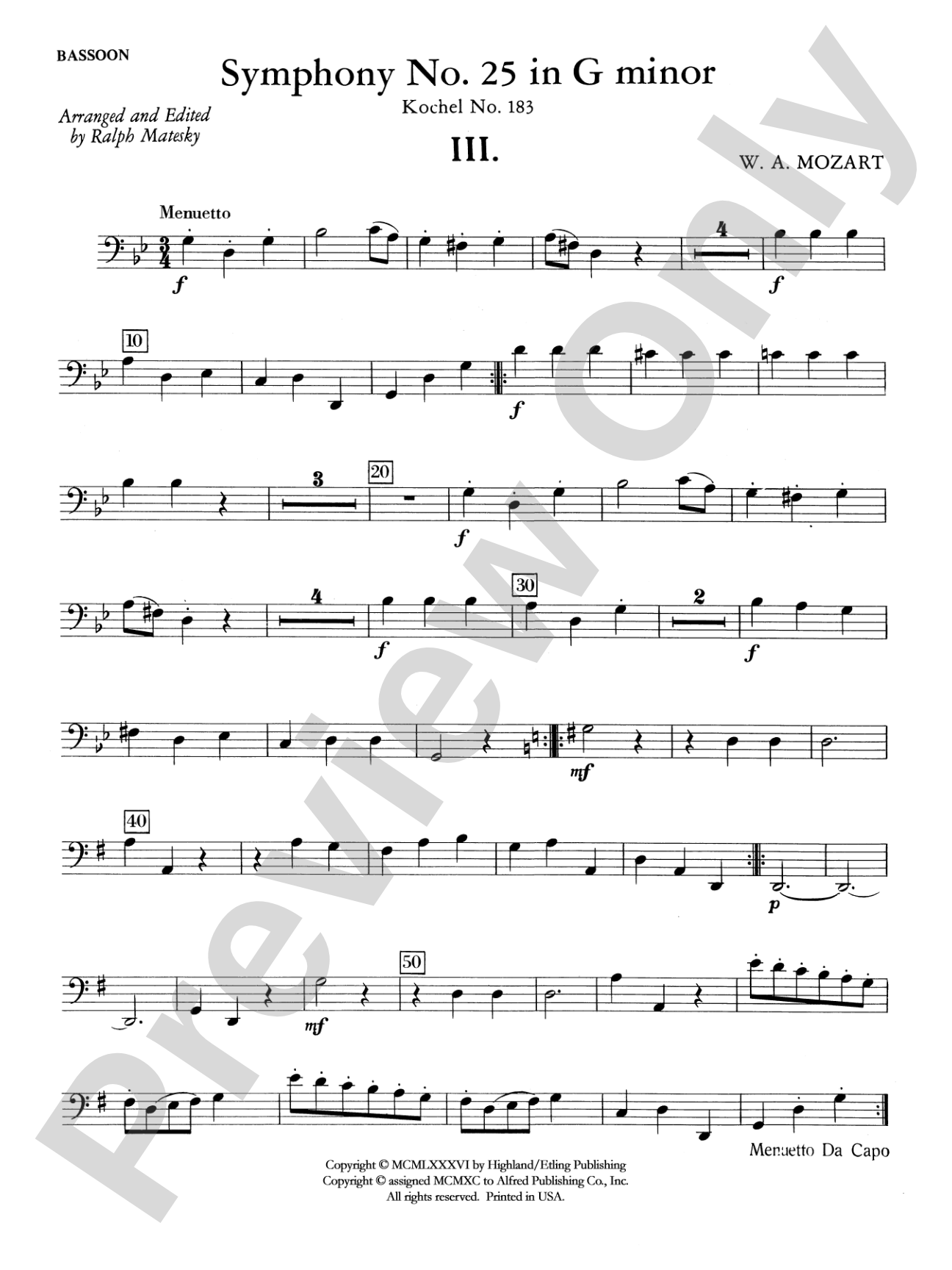 Mozart's Symphony No. 25 in G Minor, 3rd & 4th Movements: Bassoon