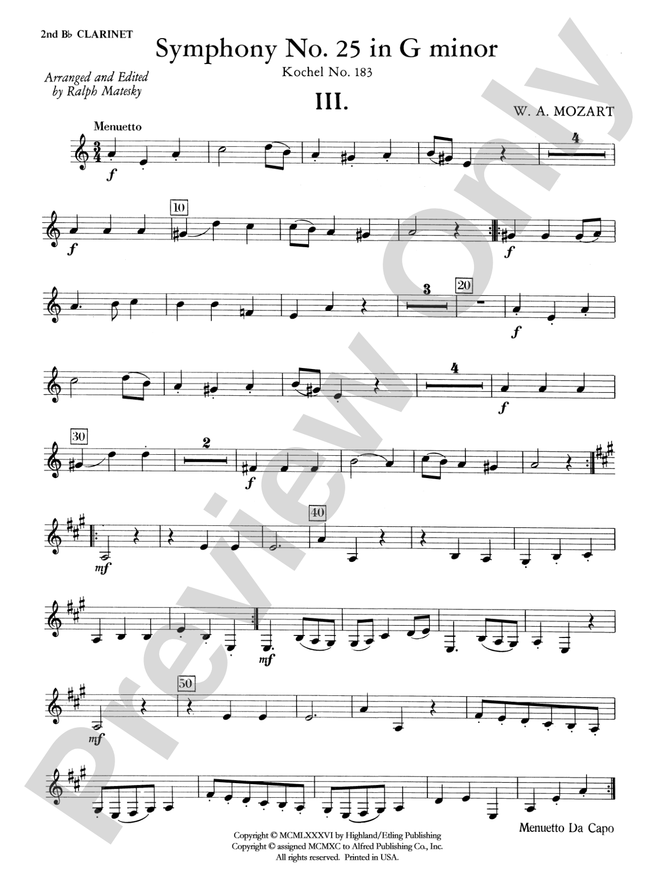Mozart's Symphony No. 25 in G Minor, 3rd & 4th Movements: 2nd B-flat Clarinet