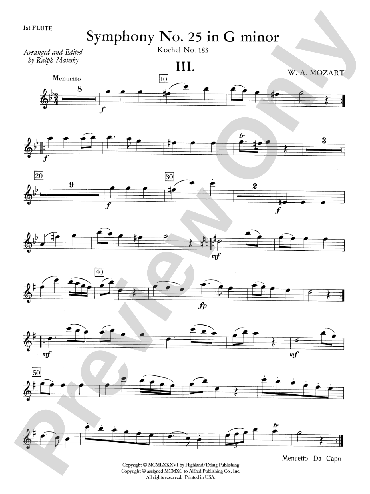 Mozart's Symphony No. 25 in G Minor, 3rd & 4th Movements: Flute