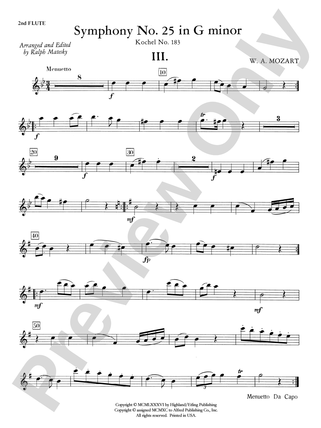Mozart's Symphony No. 25 in G Minor, 3rd & 4th Movements: 2nd Flute