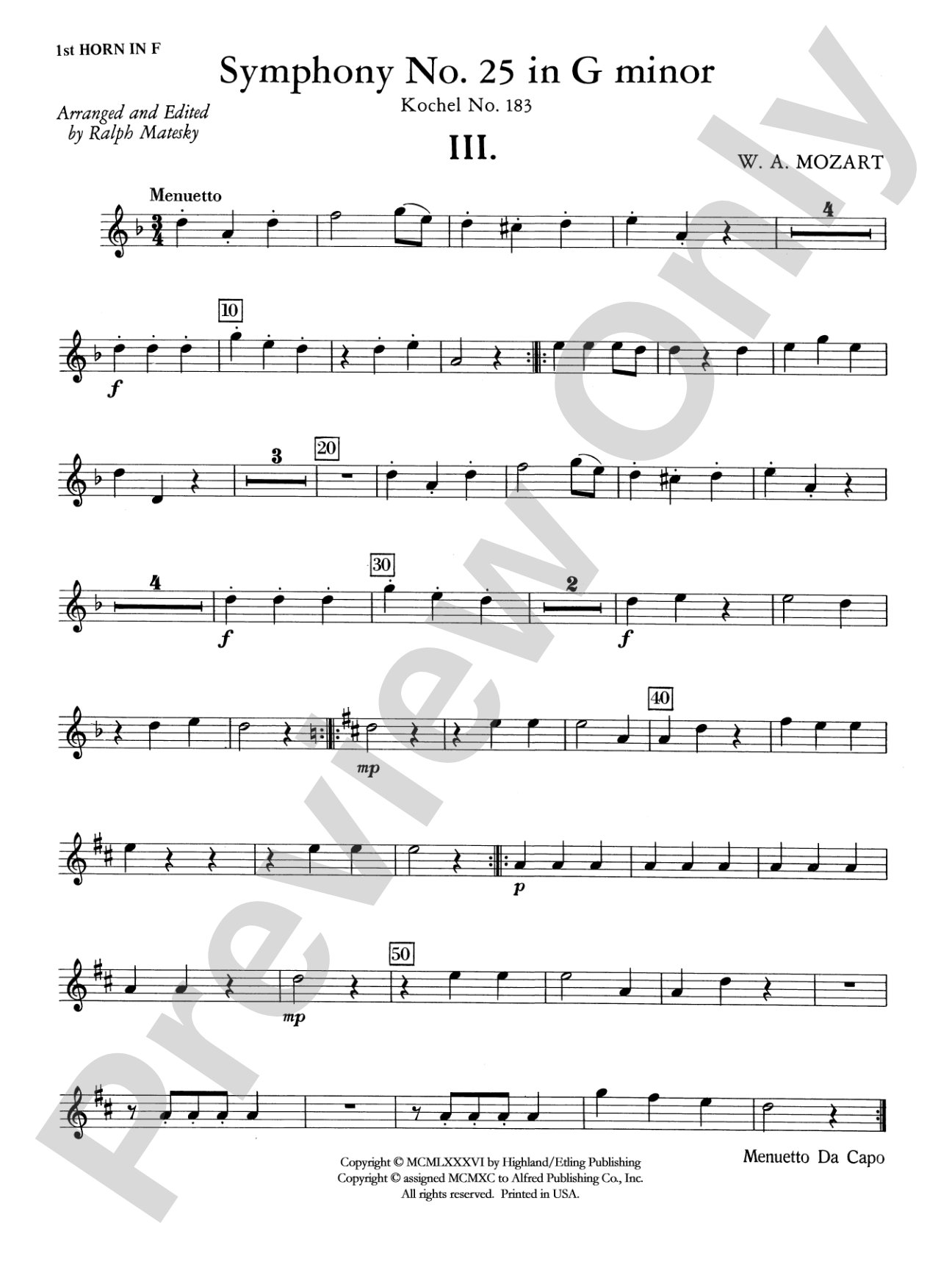 Mozart's Symphony No. 25 in G Minor, 3rd & 4th Movements: 1st F Horn