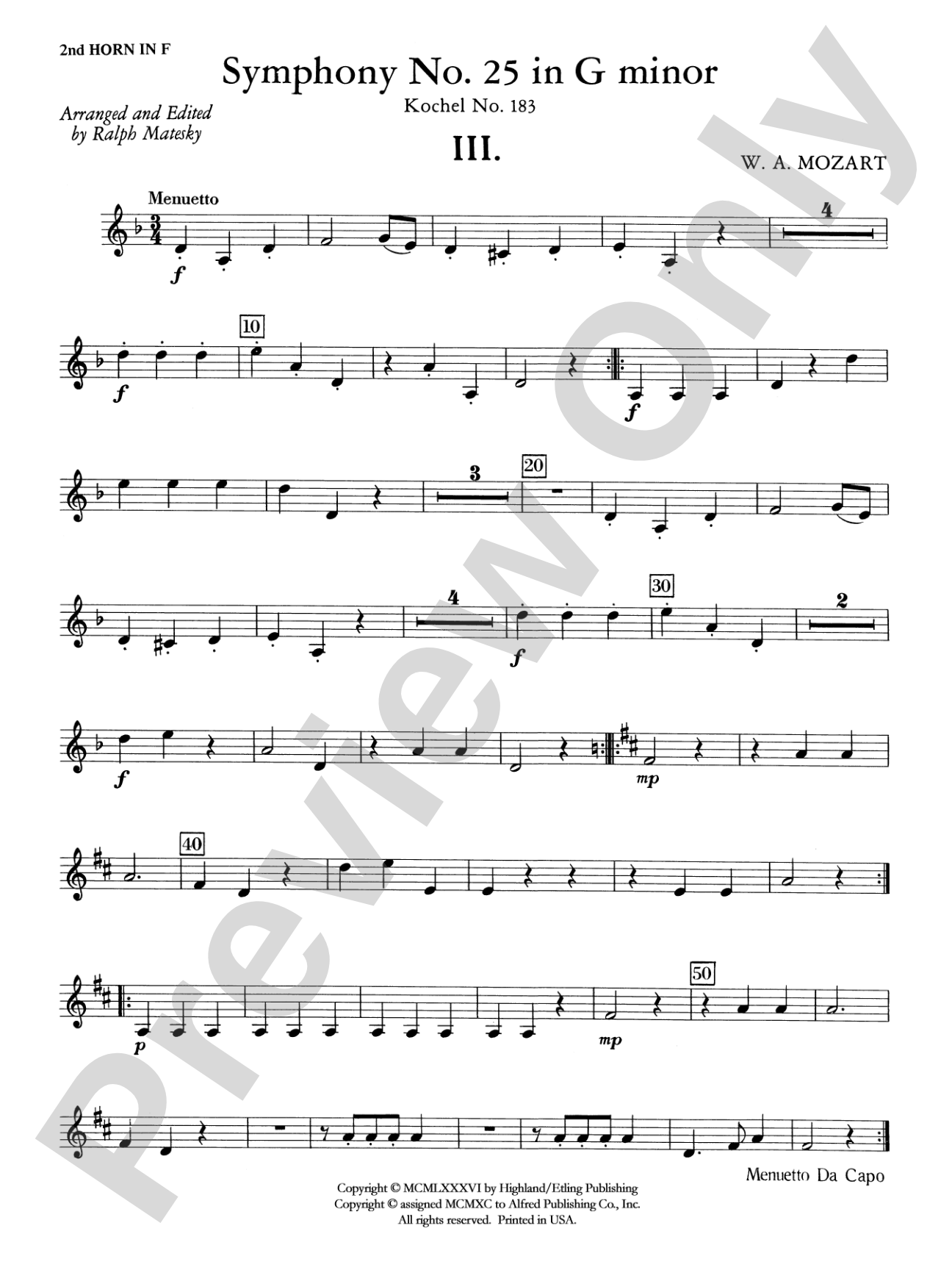Mozart's Symphony No. 25 in G Minor, 3rd & 4th Movements: 2nd F Horn