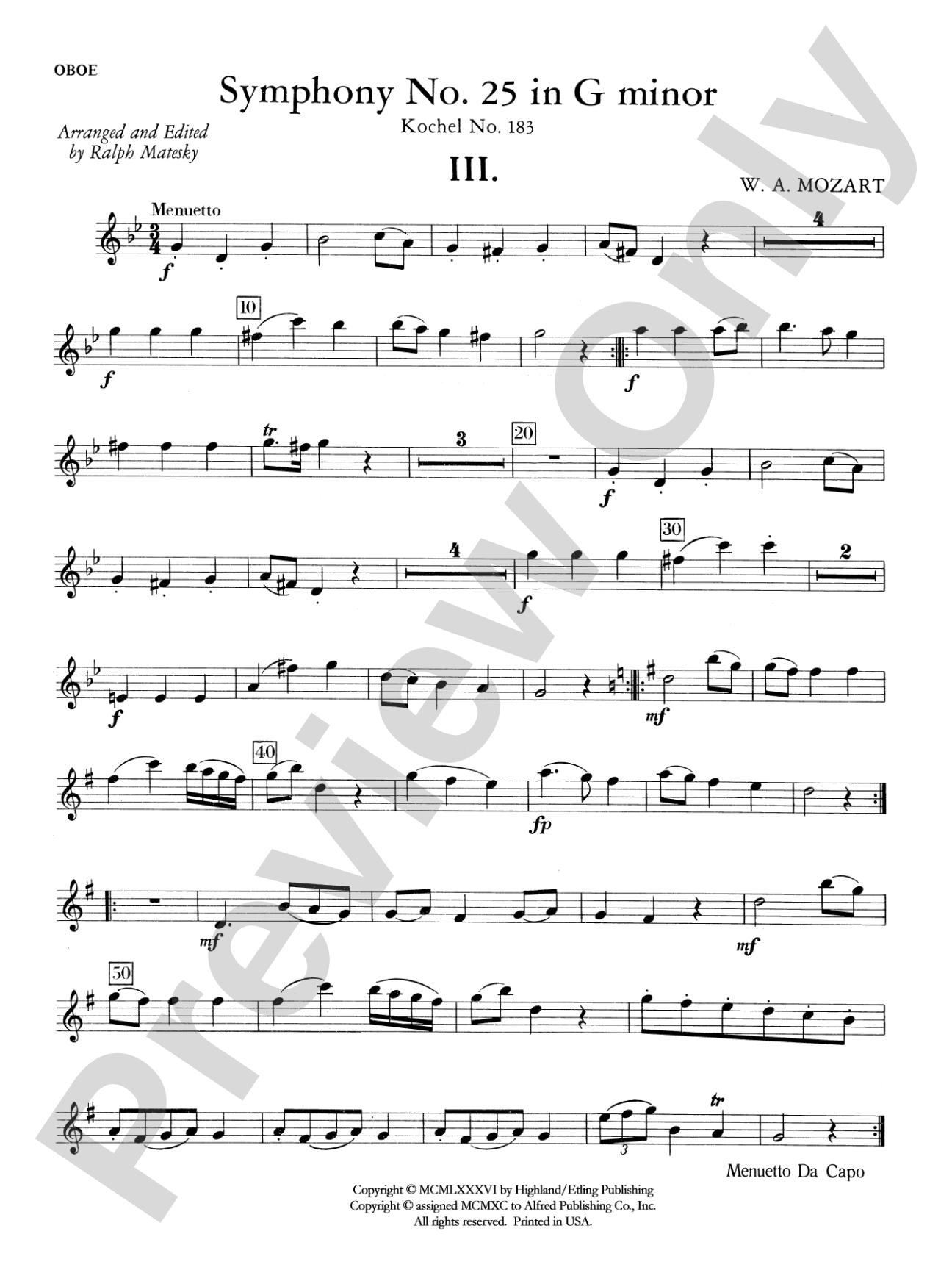 Mozart's Symphony No. 25 in G Minor, 3rd & 4th Movements: Oboe