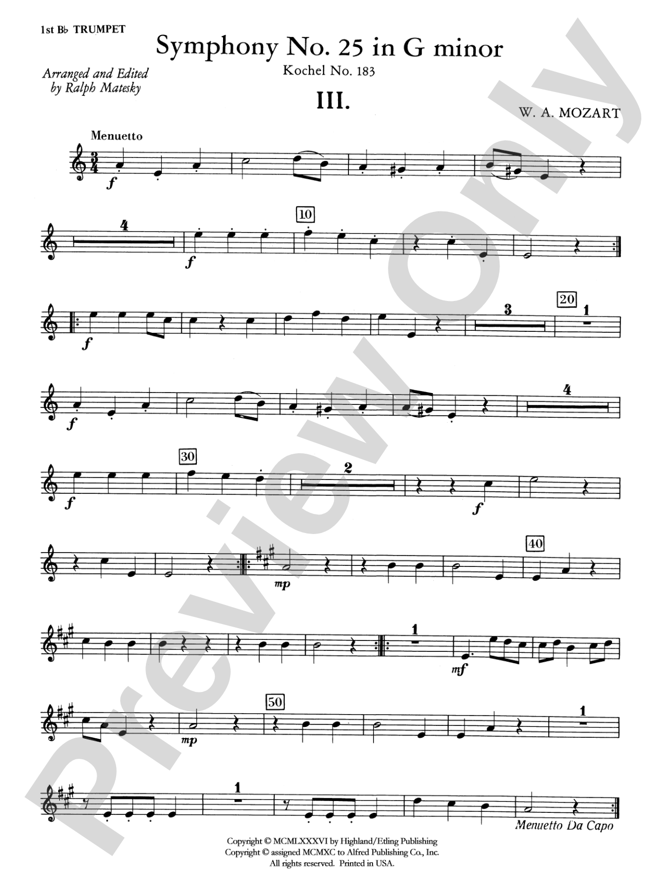 Mozart's Symphony No. 25 in G Minor, 3rd & 4th Movements: 1st B-flat Trumpet