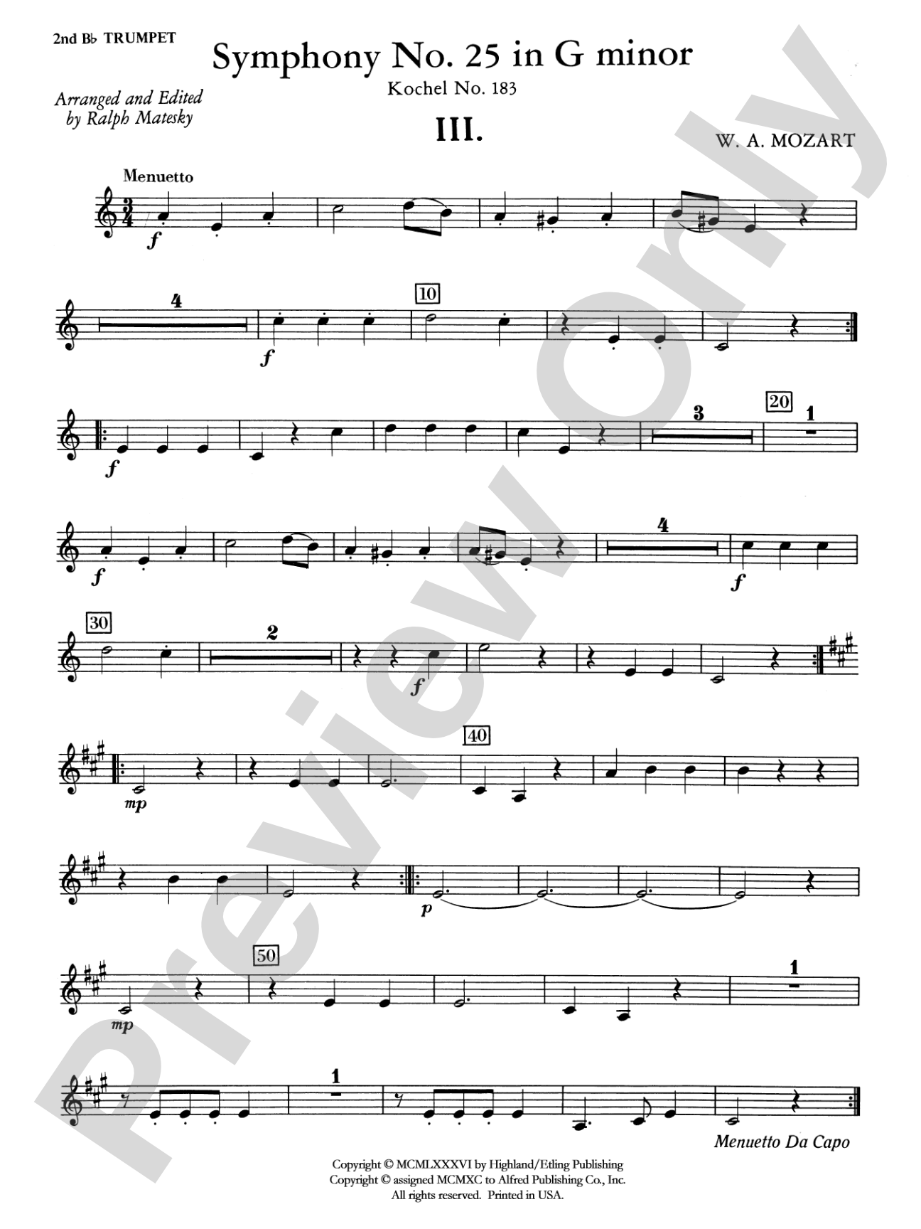 Mozart's Symphony No. 25 in G Minor, 3rd & 4th Movements: 2nd B-flat Trumpet