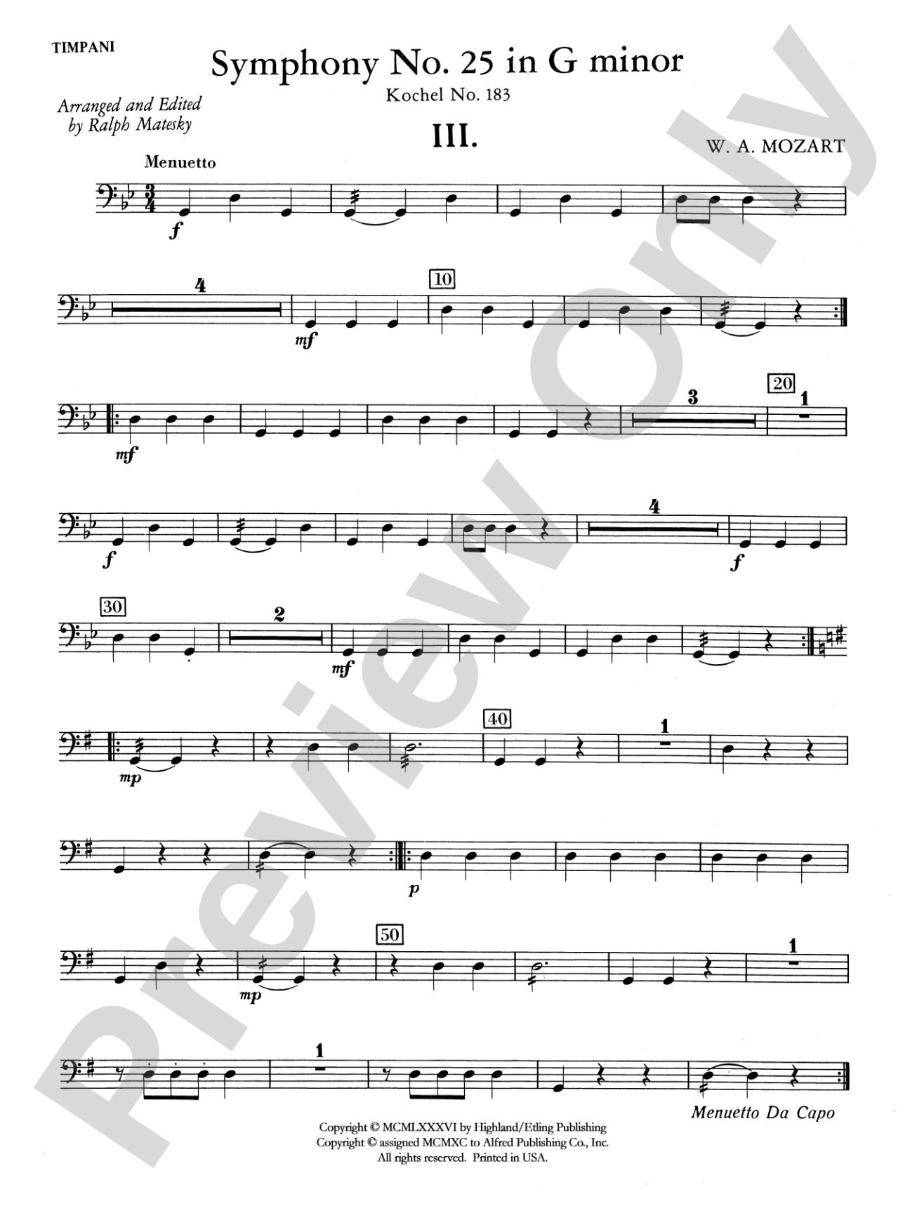 Mozart's Symphony No. 25 in G Minor, 3rd & 4th Movements: Timpani