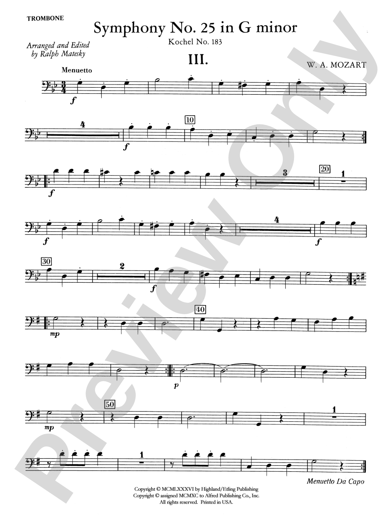 Mozart's Symphony No. 25 in G Minor, 3rd & 4th Movements: 1st Trombone