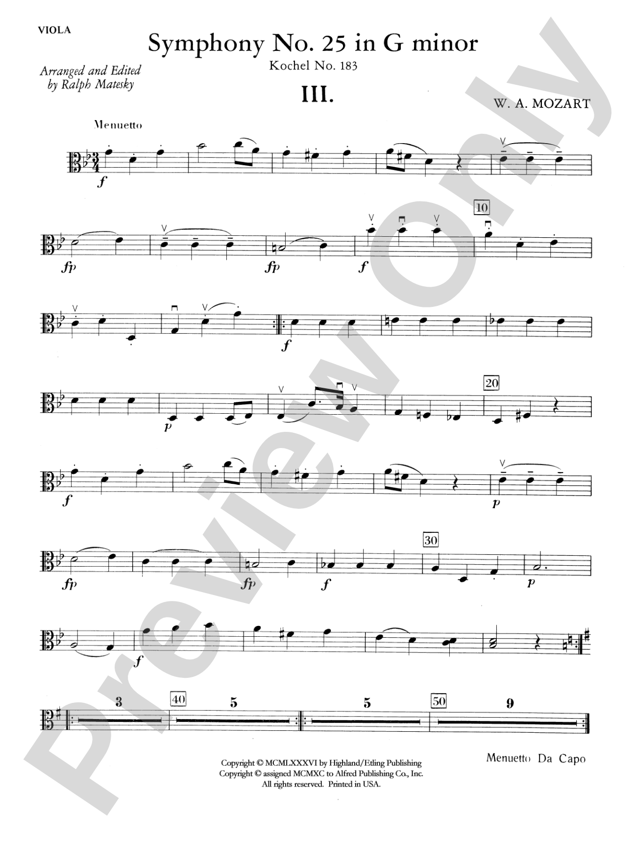 Mozart's Symphony No. 25 in G Minor, 3rd & 4th Movements: Viola
