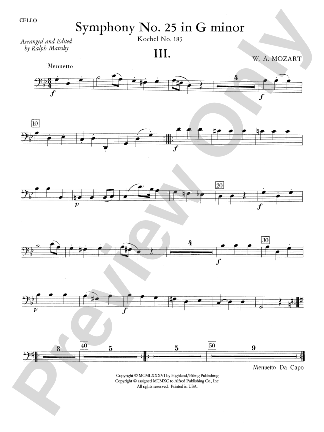 Mozart's Symphony No. 25 in G Minor, 3rd & 4th Movements: Cello