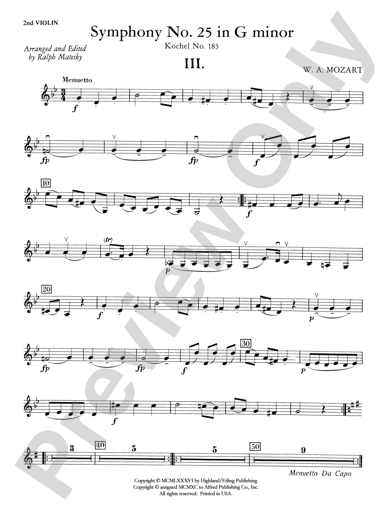 Mozart's Symphony No. 25 in G Minor, 3rd & 4th Movements: 2nd Violin