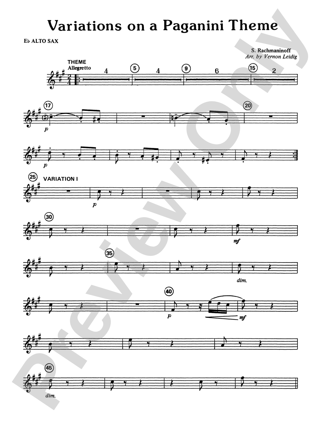 Variations on a Paganini Theme: E-flat Alto Saxophone