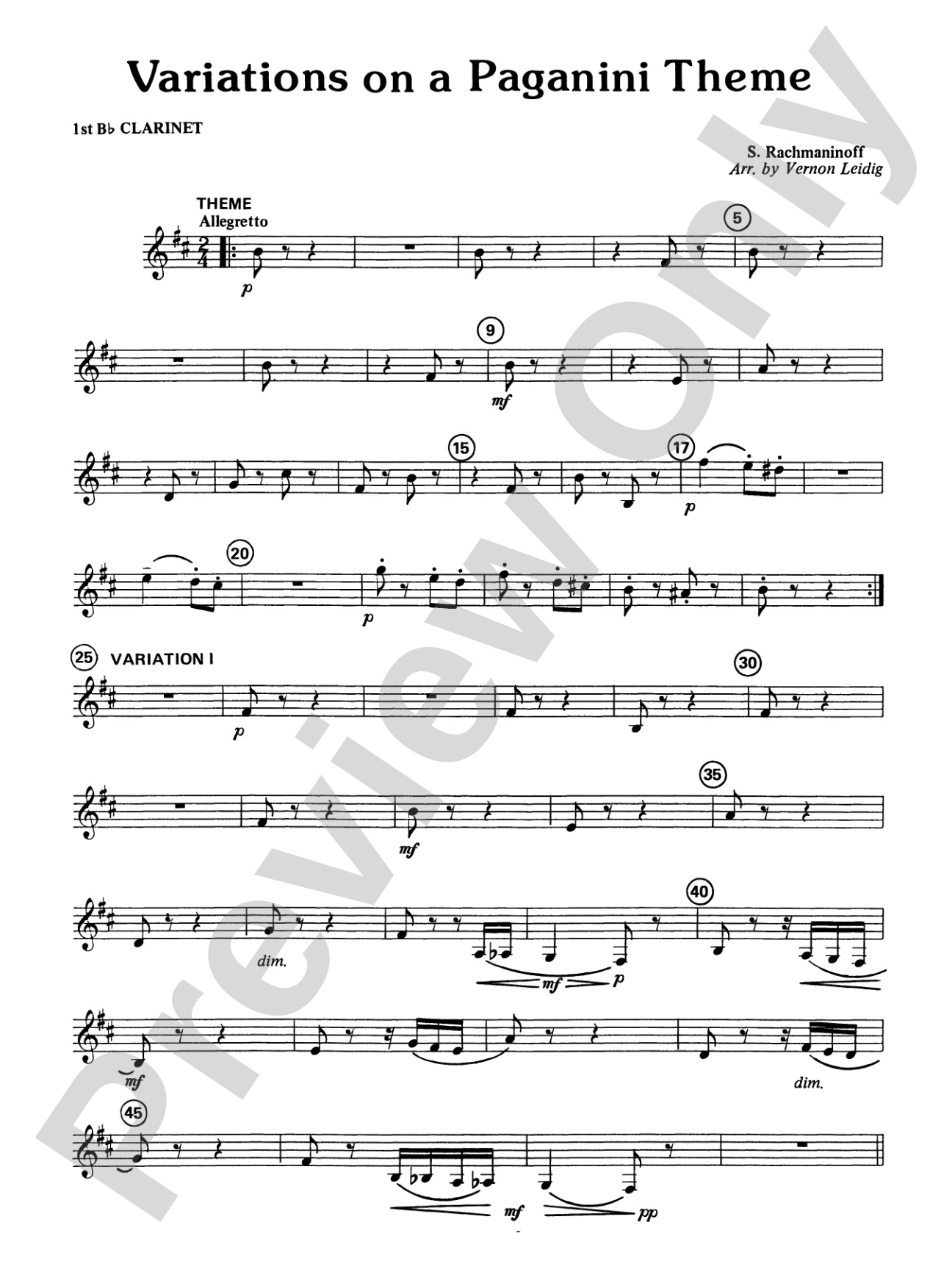 Variations on a Paganini Theme: 1st B-flat Clarinet