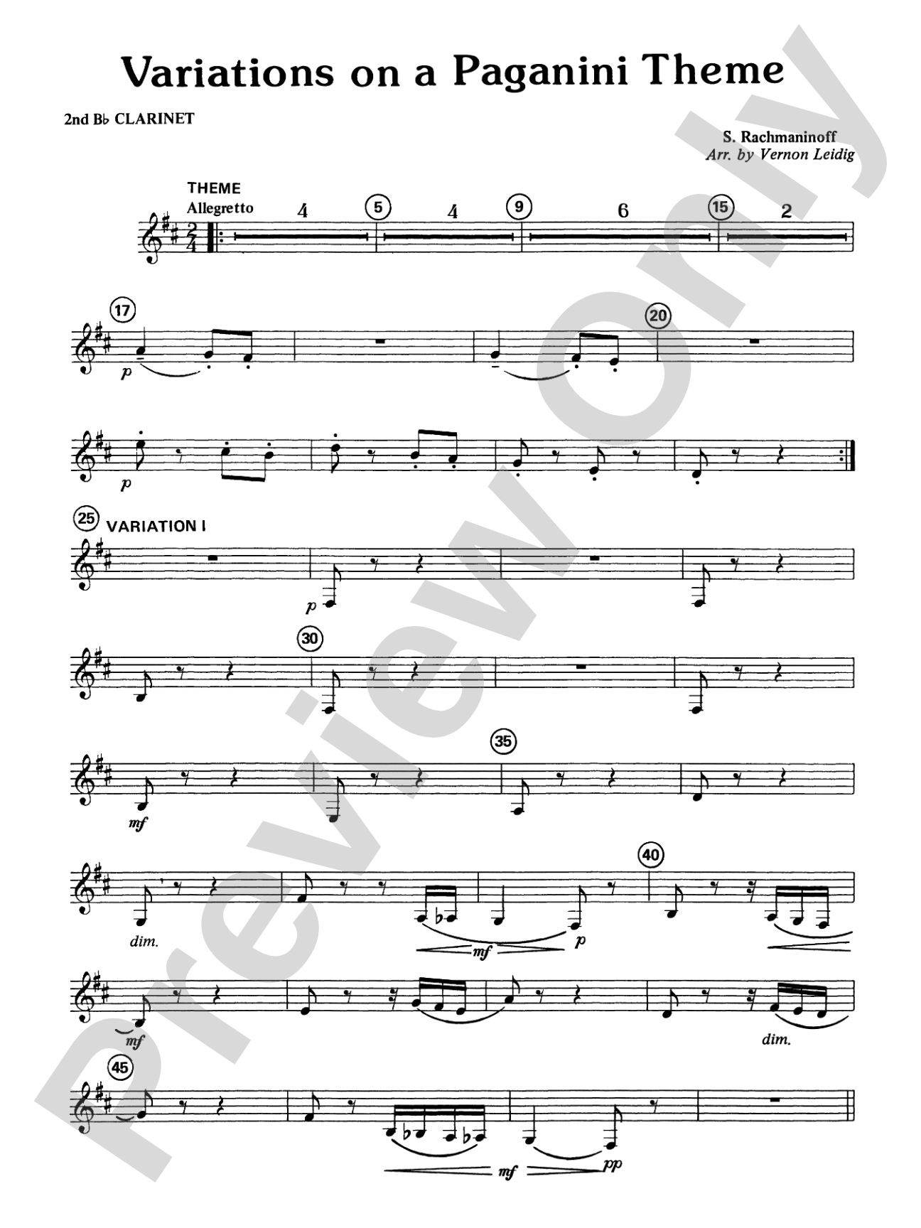 Variations on a Paganini Theme: 2nd B-flat Clarinet