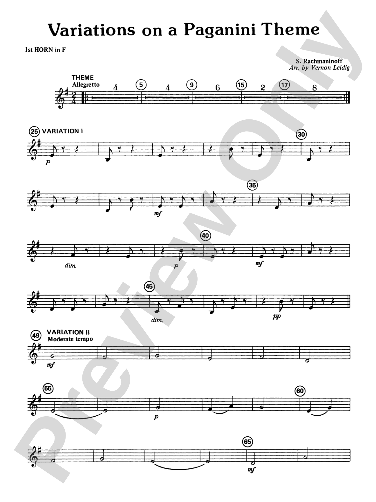 Variations on a Paganini Theme: 1st F Horn