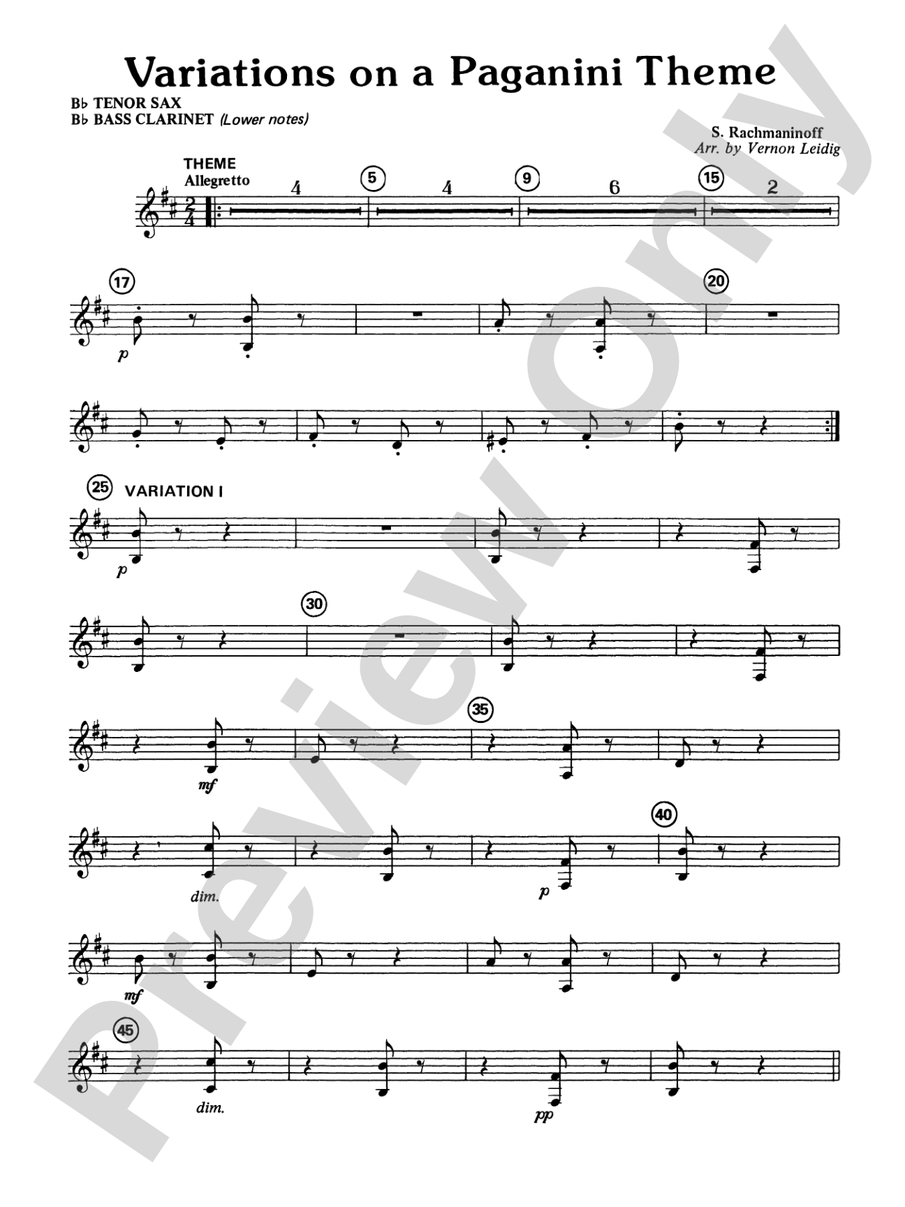 Variations on a Paganini Theme: B-flat Tenor Saxophone