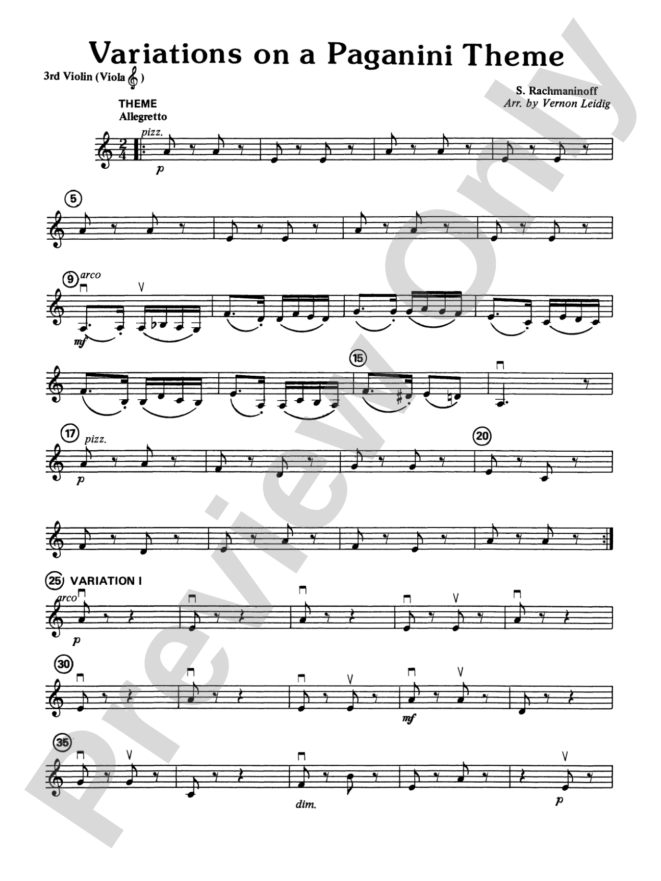 Variations on a Paganini Theme: 3rd Violin (Viola [TC])