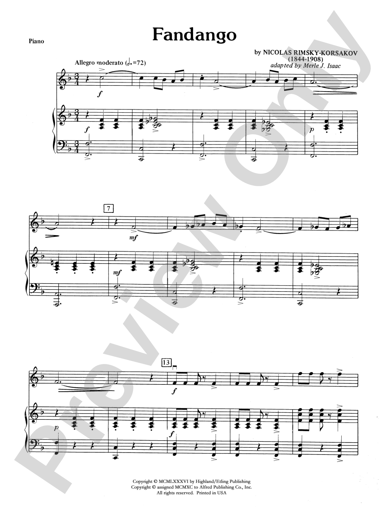 Fandango and Alborado: Piano Accompaniment
