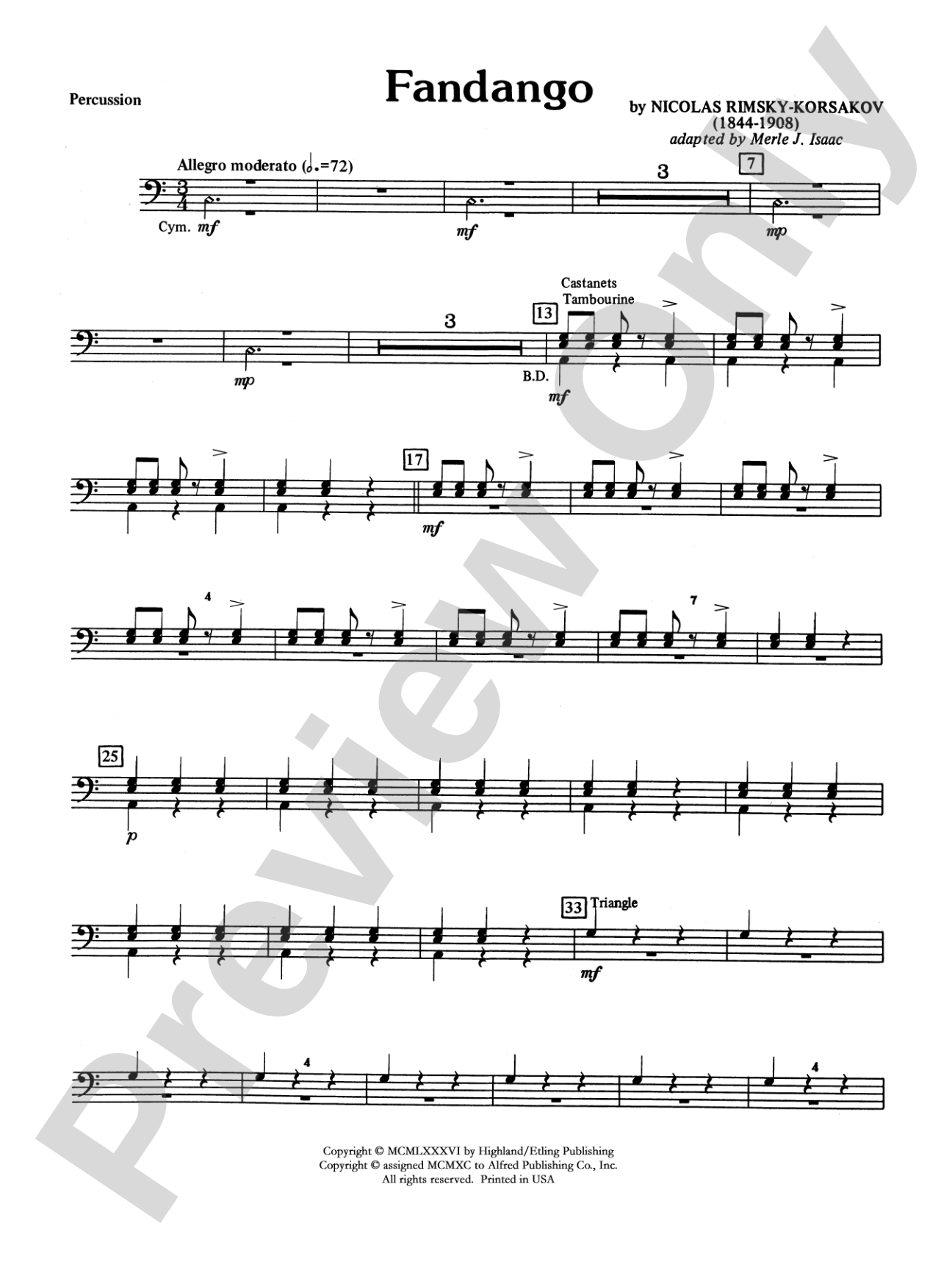 Fandango and Alborado: 1st Percussion