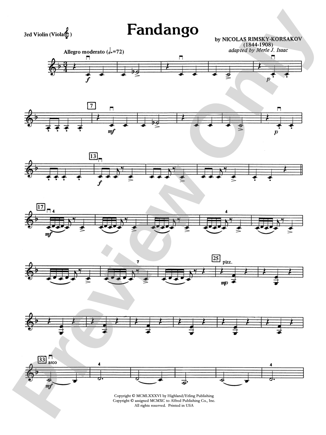 Fandango and Alborado: 3rd Violin (Viola [TC])
