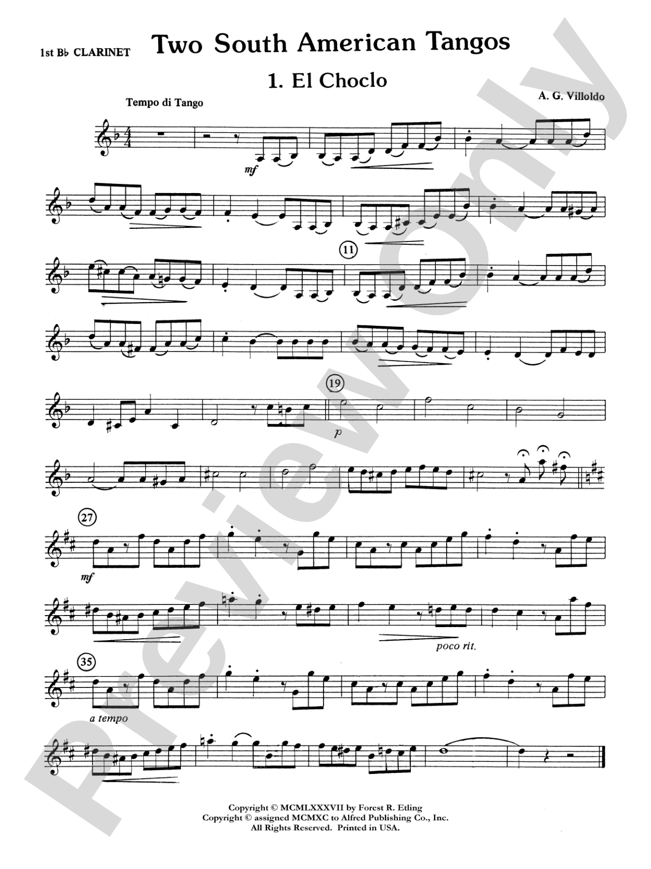 Two South American Tangos: 1st B-flat Clarinet