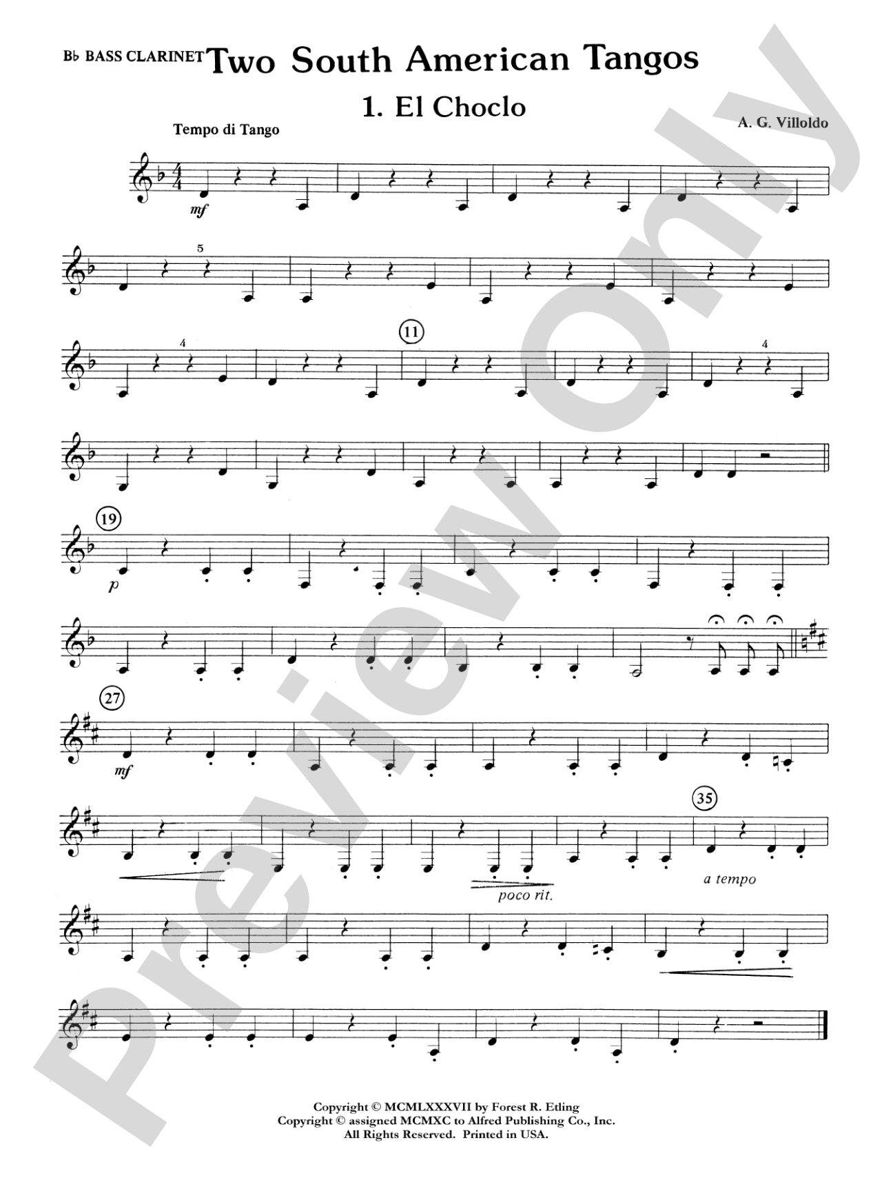Two South American Tangos: B-flat Bass Clarinet