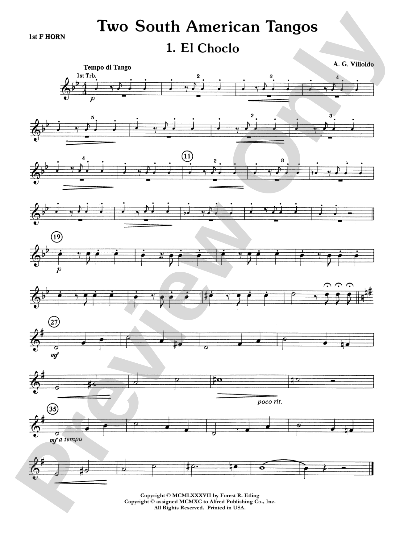 Two South American Tangos: 1st F Horn