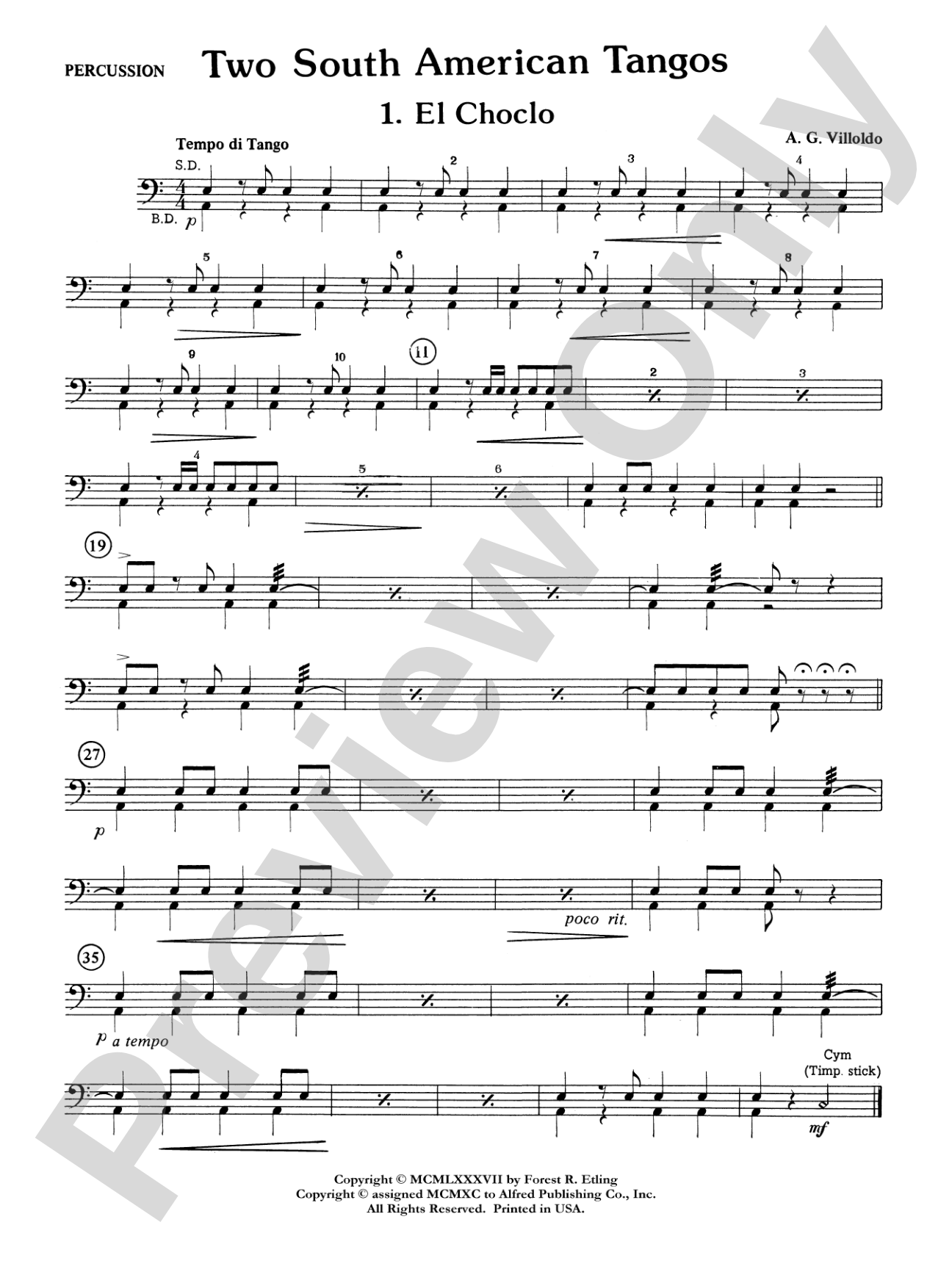 Two South American Tangos: 1st Percussion