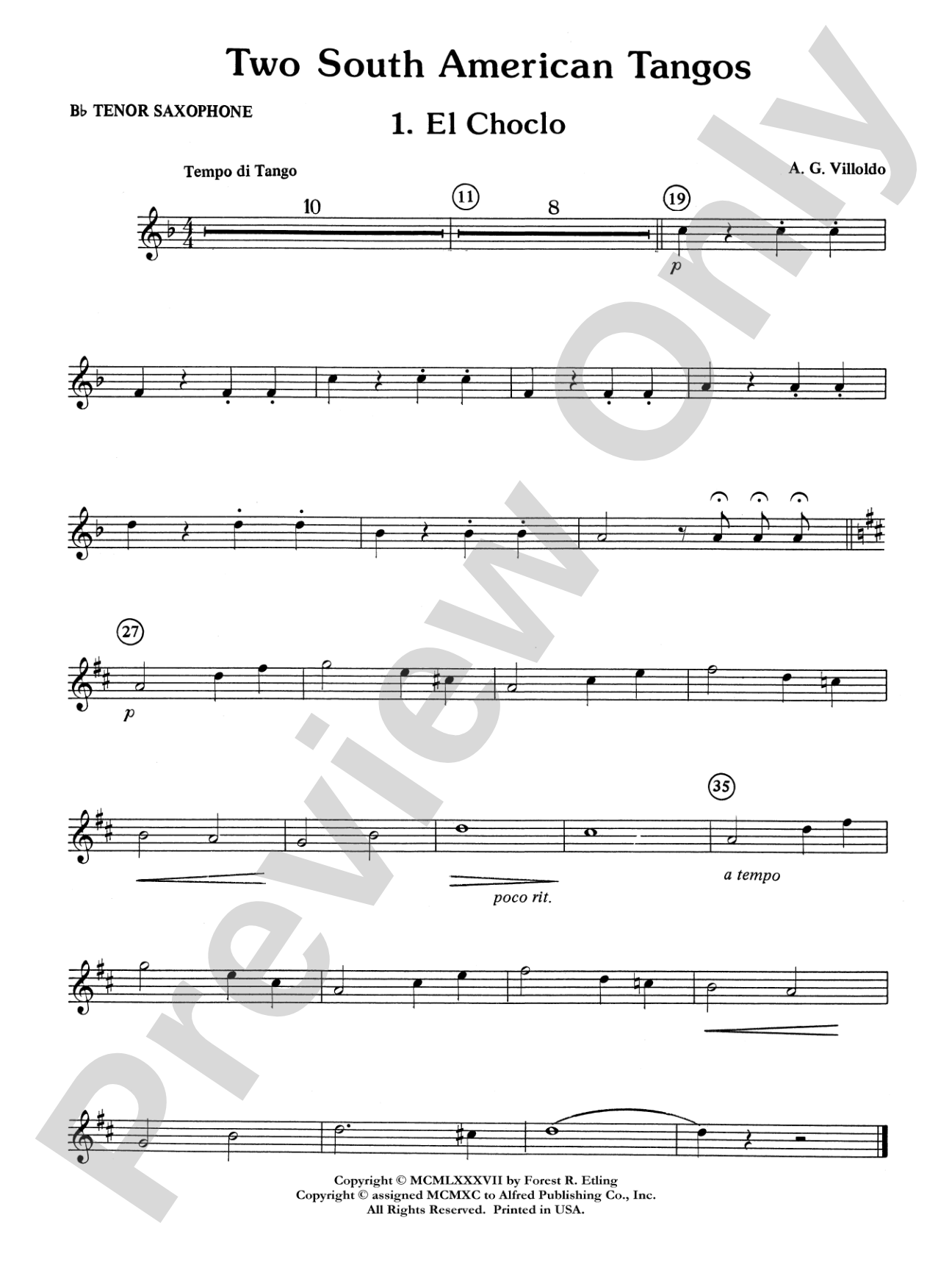 Two South American Tangos: B-flat Tenor Saxophone