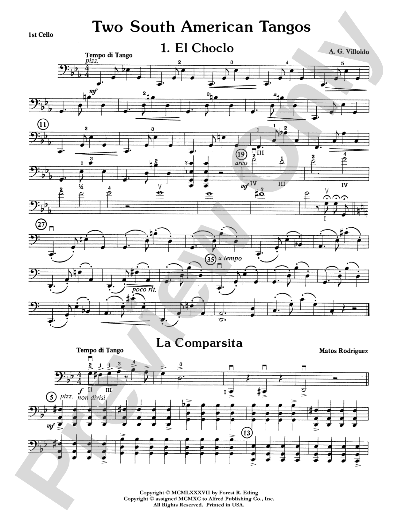 Two South American Tangos: Cello