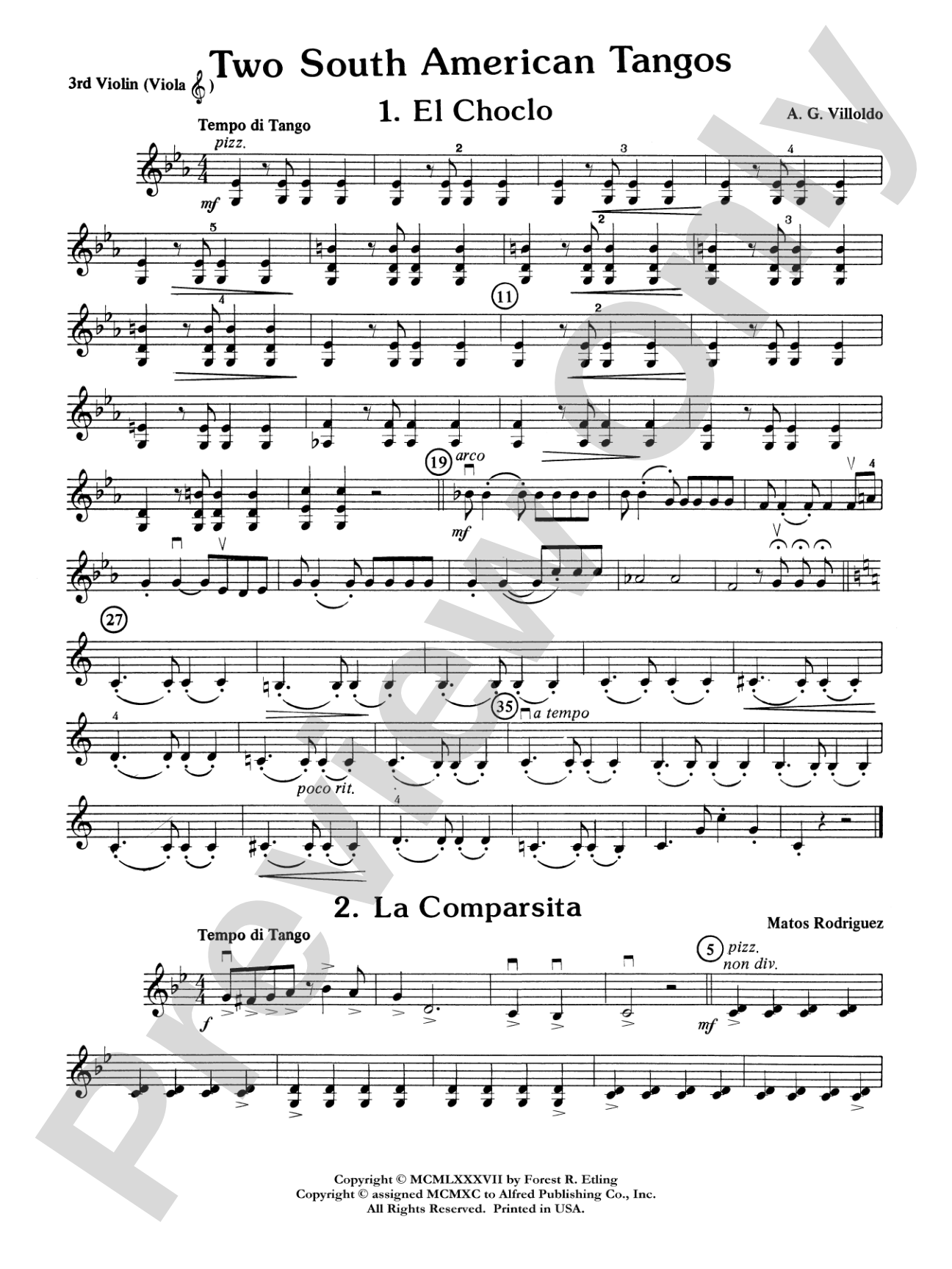 Two South American Tangos: 3rd Violin (Viola [TC])