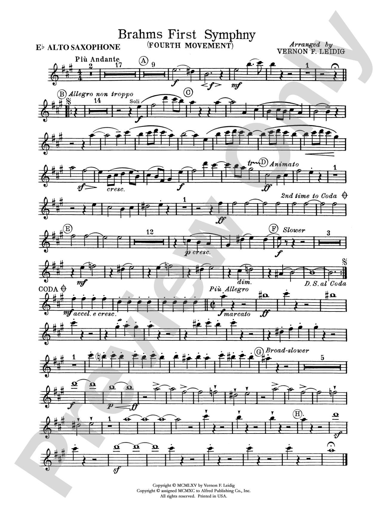 Brahms's 1st Symphony, 4th Movement: E-flat Alto Saxophone