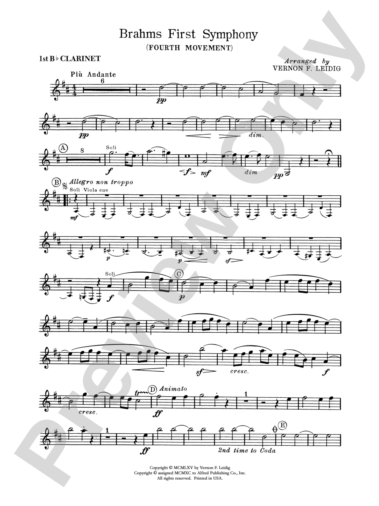 Brahms's 1st Symphony, 4th Movement: 1st B-flat Clarinet