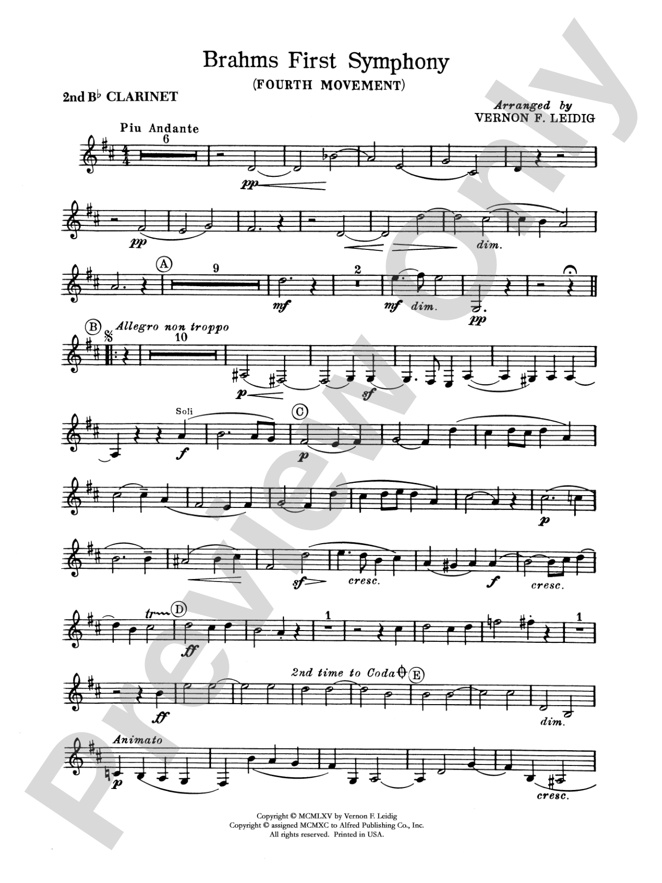 Brahms's 1st Symphony, 4th Movement: 2nd B-flat Clarinet