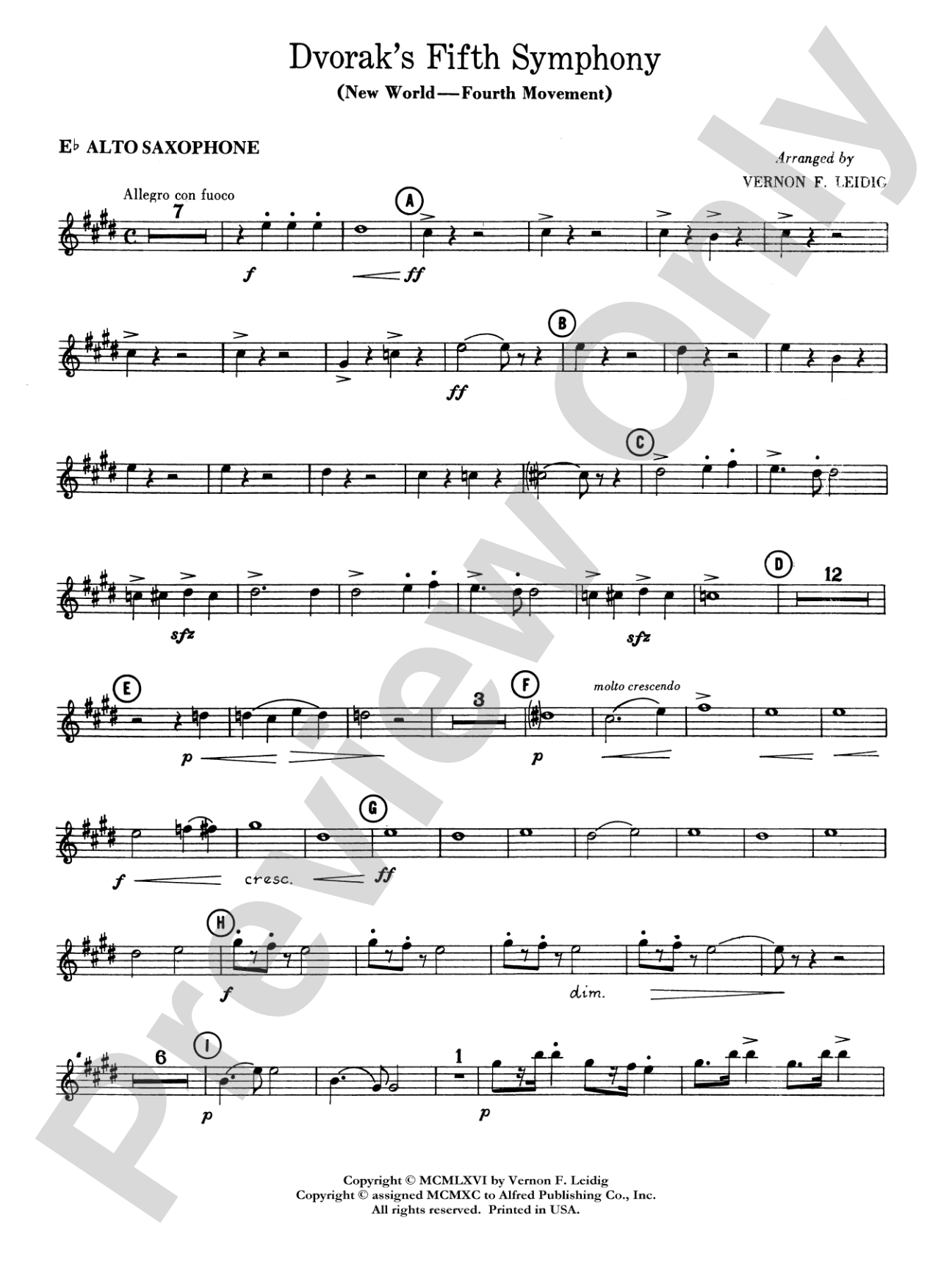 Dvorák's 5th Symphony ("New World," 4th Movement): E-flat Alto Saxophone