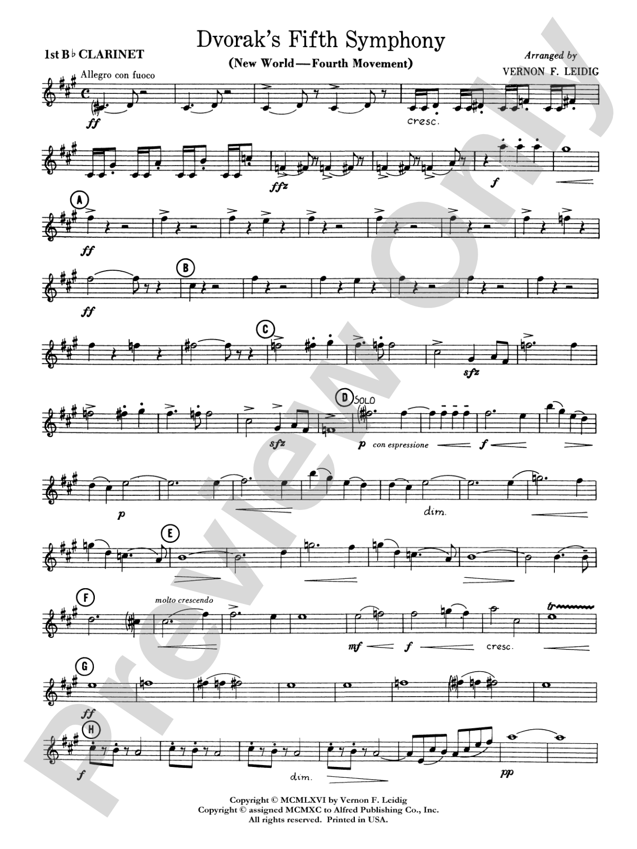 Dvorák's 5th Symphony ("New World," 4th Movement): 1st B-flat Clarinet