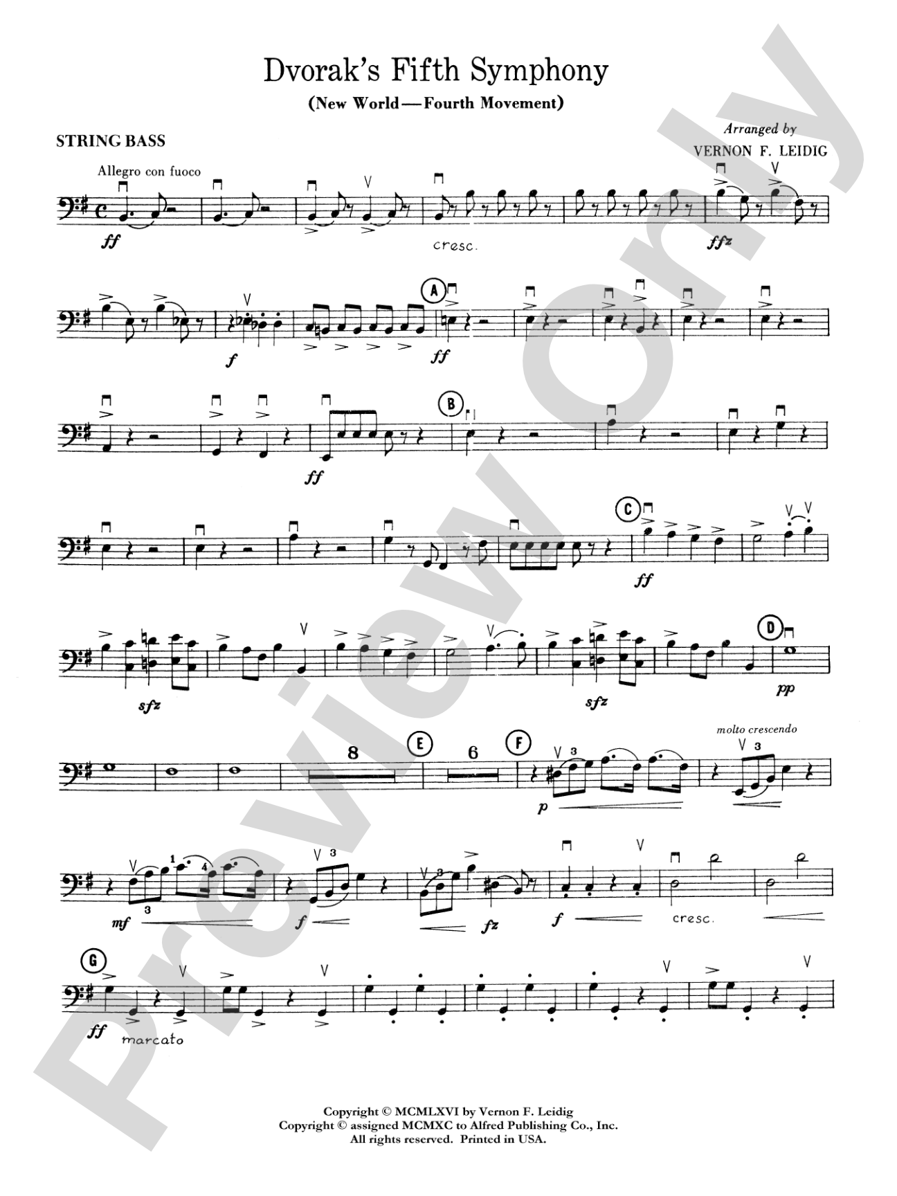 Dvorák's 5th Symphony ("New World," 4th Movement): String Bass