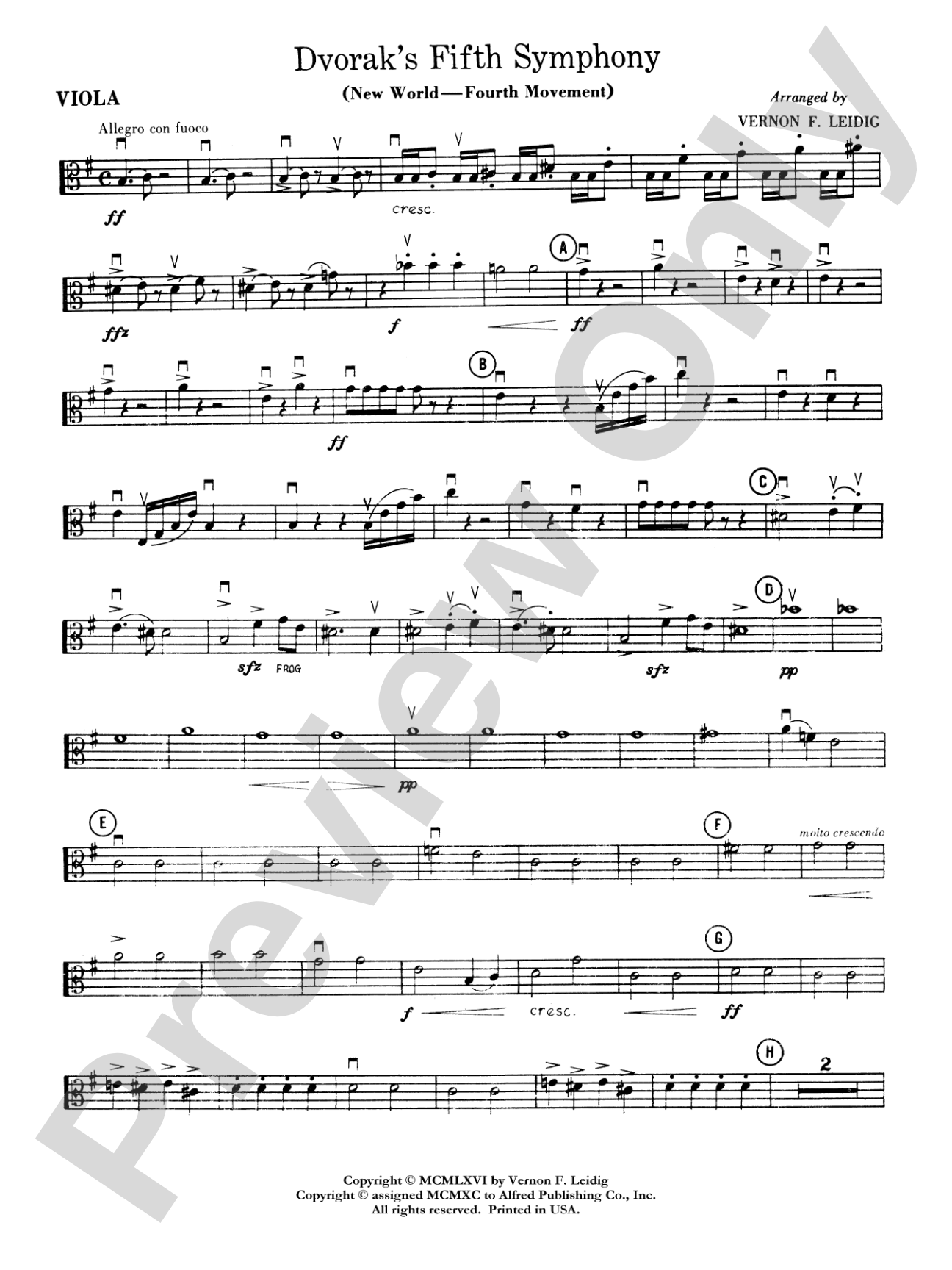 Dvorák's 5th Symphony ("New World," 4th Movement): Viola