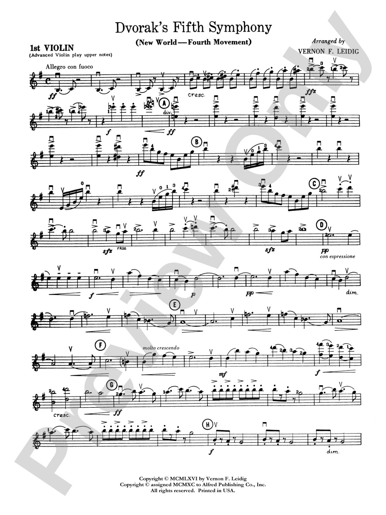 Dvorák's 5th Symphony ("New World," 4th Movement): 1st Violin