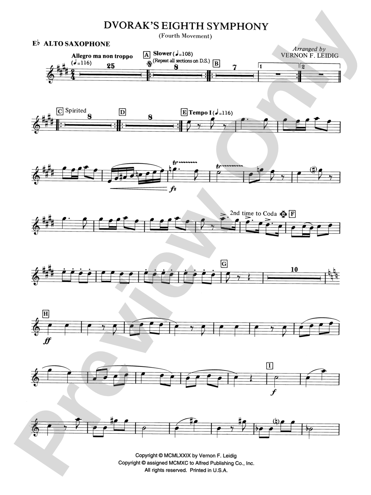 Dvorák's 8th Symphony, 4th Movement: E-flat Alto Saxophone
