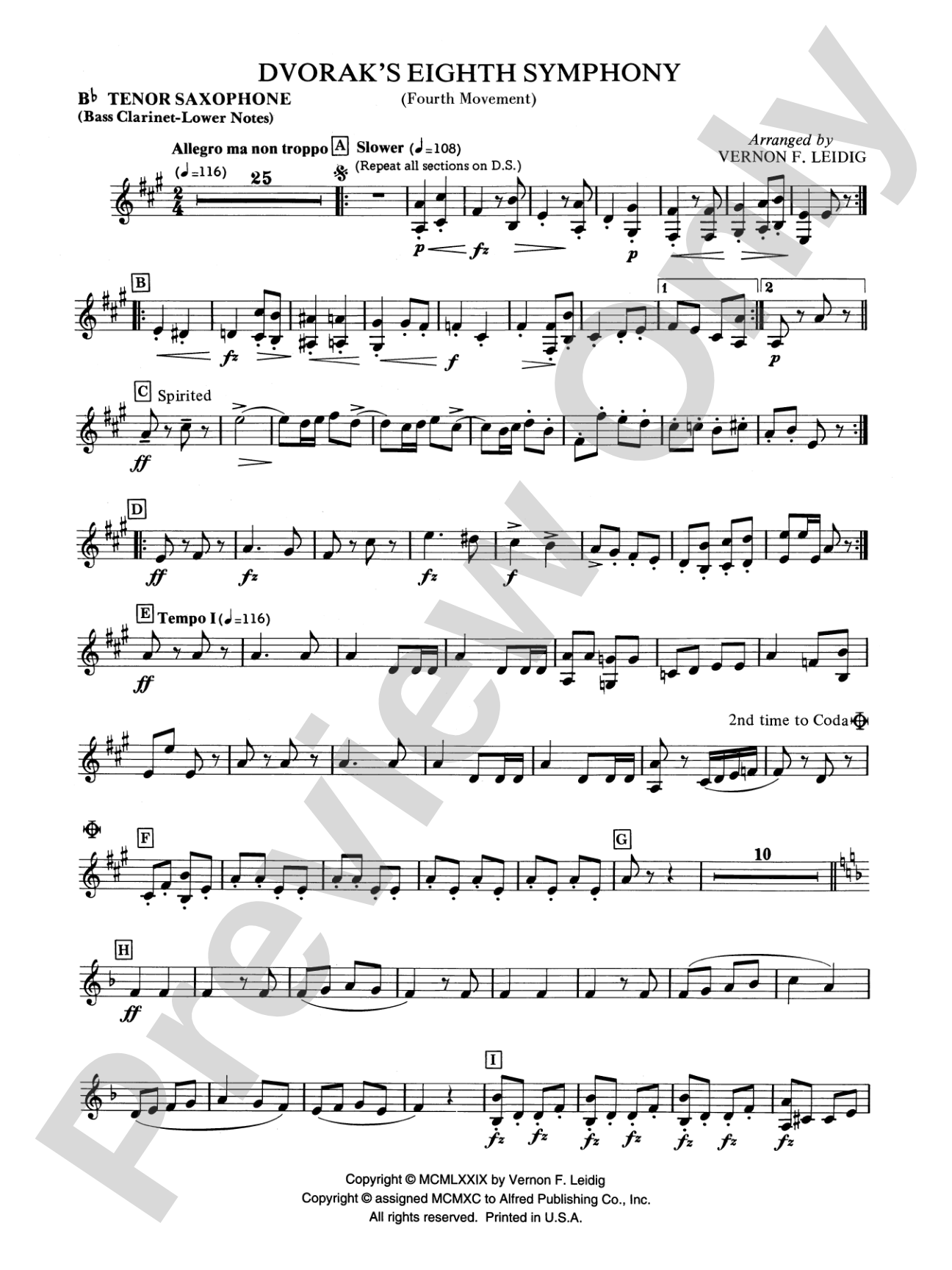 Dvorák's 8th Symphony, 4th Movement: B-flat Tenor Saxophone