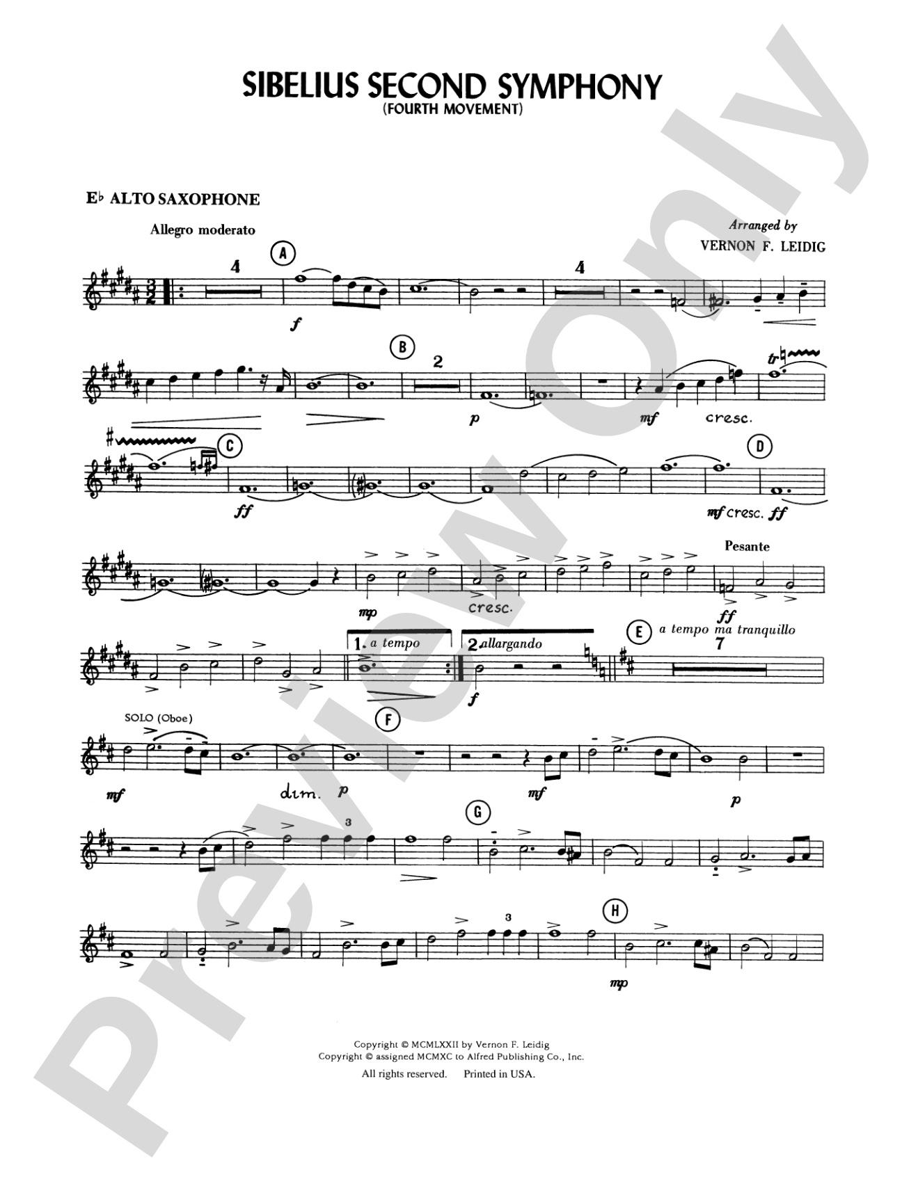 Sibelius's 2nd Symphony, 4th Movement: E-flat Alto Saxophone