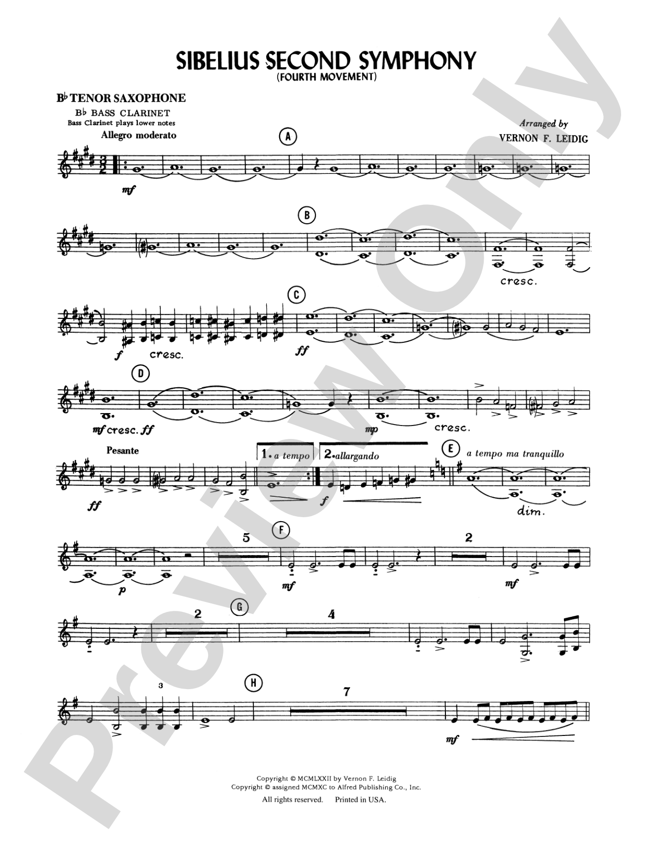 Sibelius's 2nd Symphony, 4th Movement: B-flat Tenor Saxophone