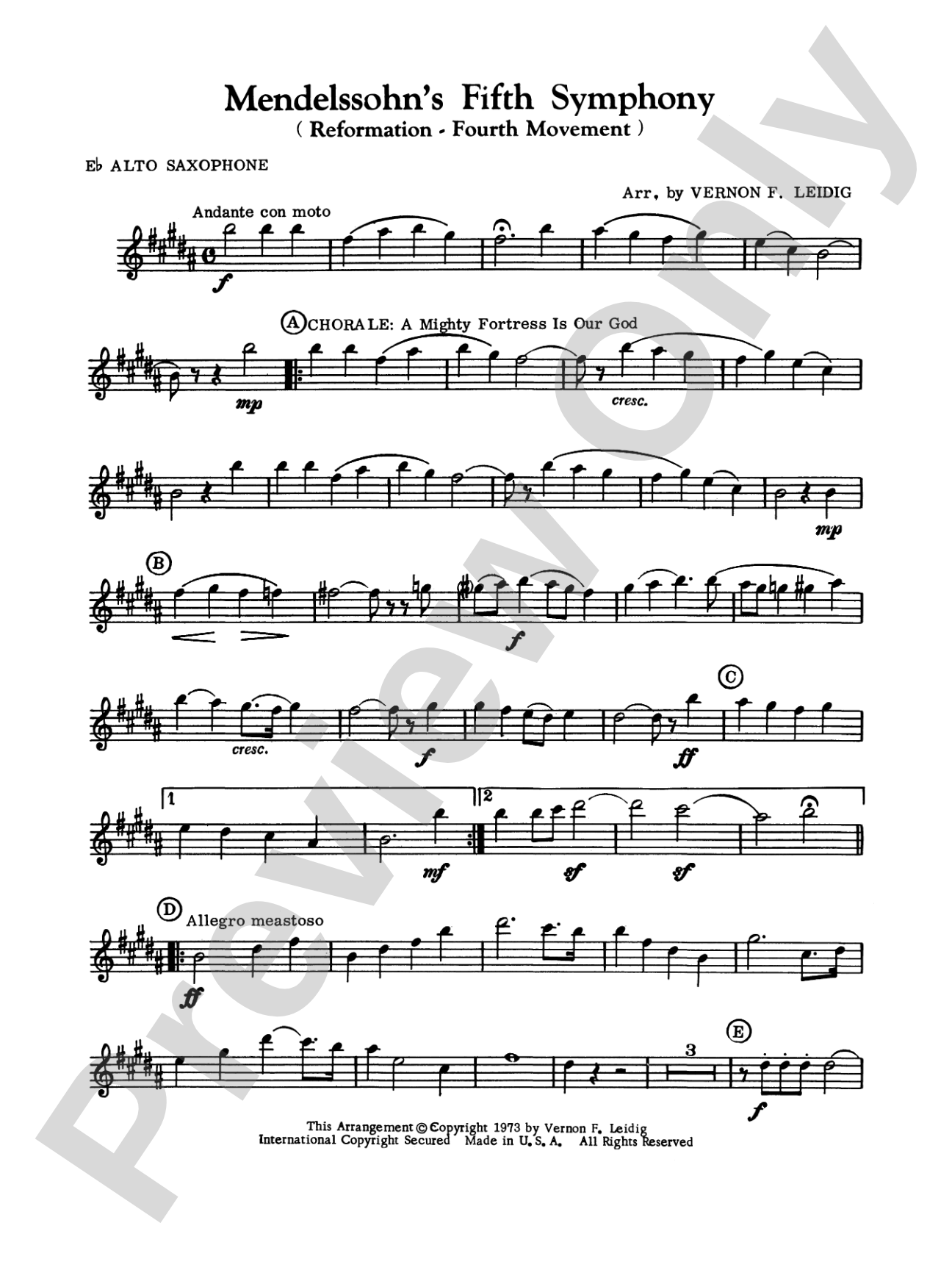 Mendelssohn's 5th Symphony "Reformation," 4th Movement: E-flat Alto Saxophone