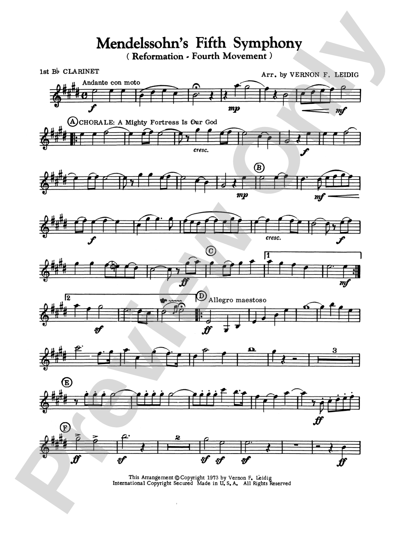 Mendelssohn's 5th Symphony "Reformation," 4th Movement: 1st B-flat Clarinet