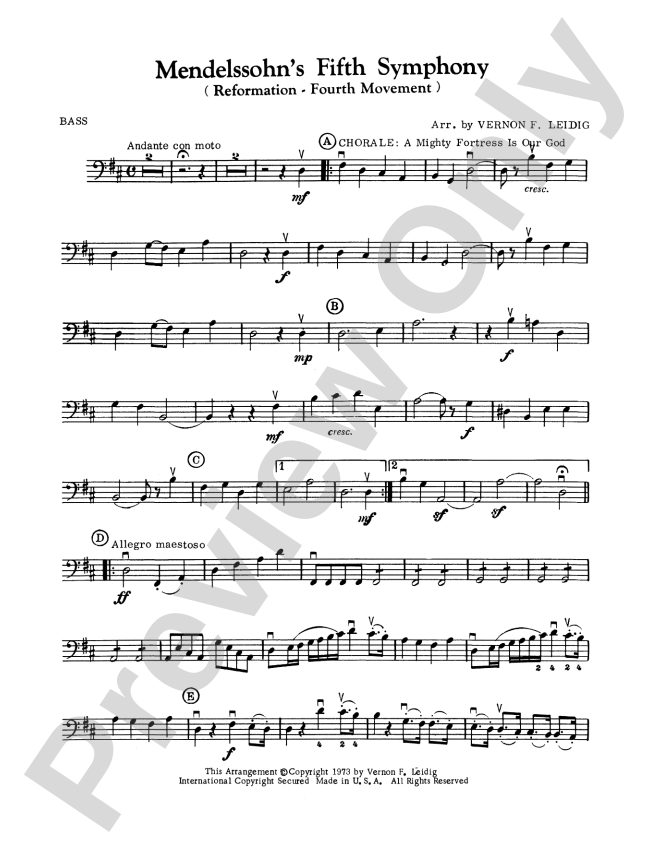 Mendelssohn's 5th Symphony "Reformation," 4th Movement: String Bass