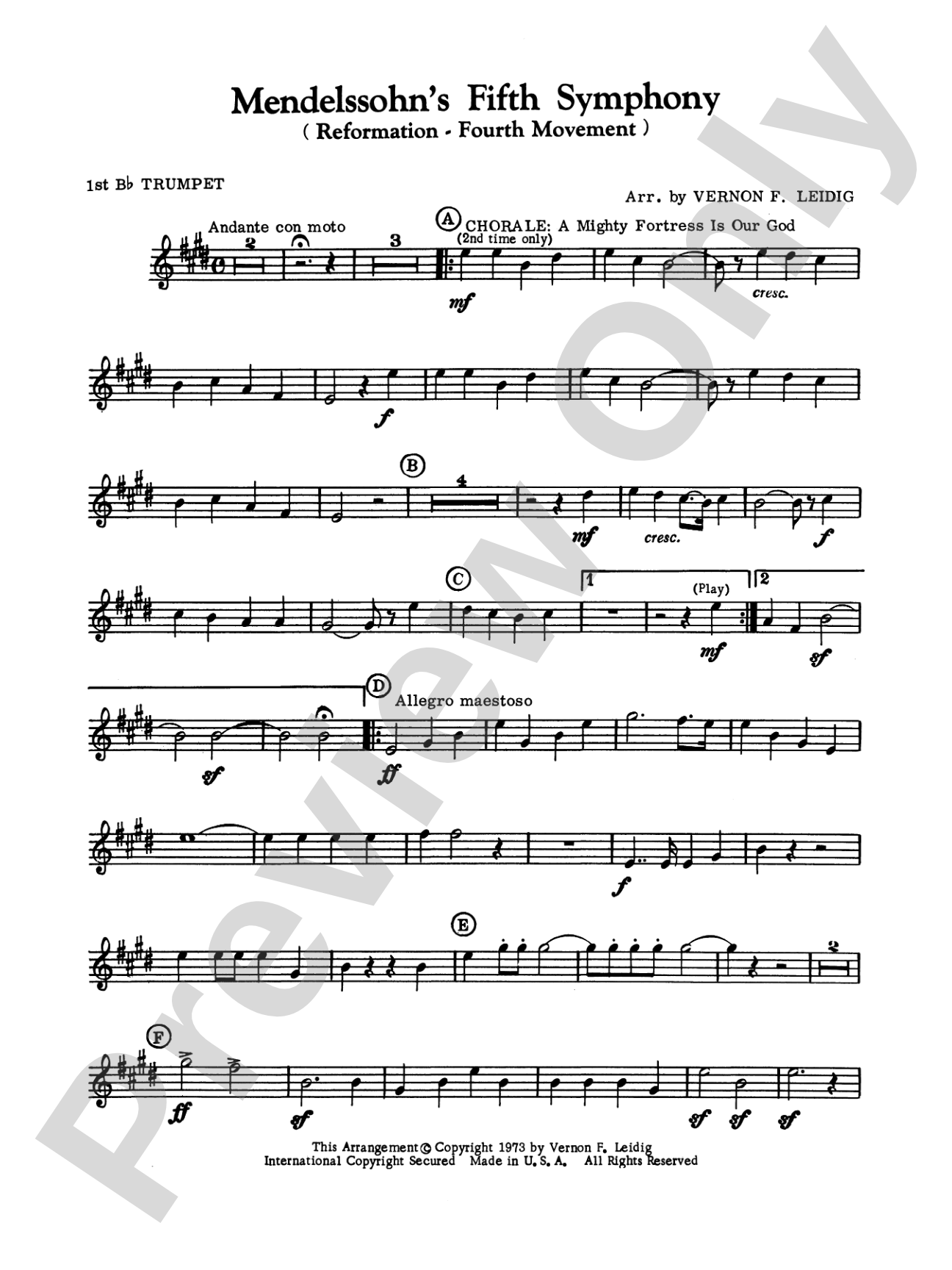 Mendelssohn's 5th Symphony "Reformation," 4th Movement: 1st B-flat Trumpet