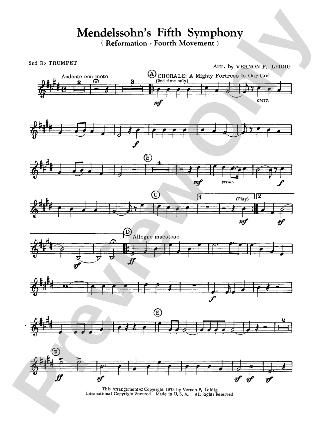 Mendelssohn's 5th Symphony "Reformation," 4th Movement: 2nd B-flat Trumpet